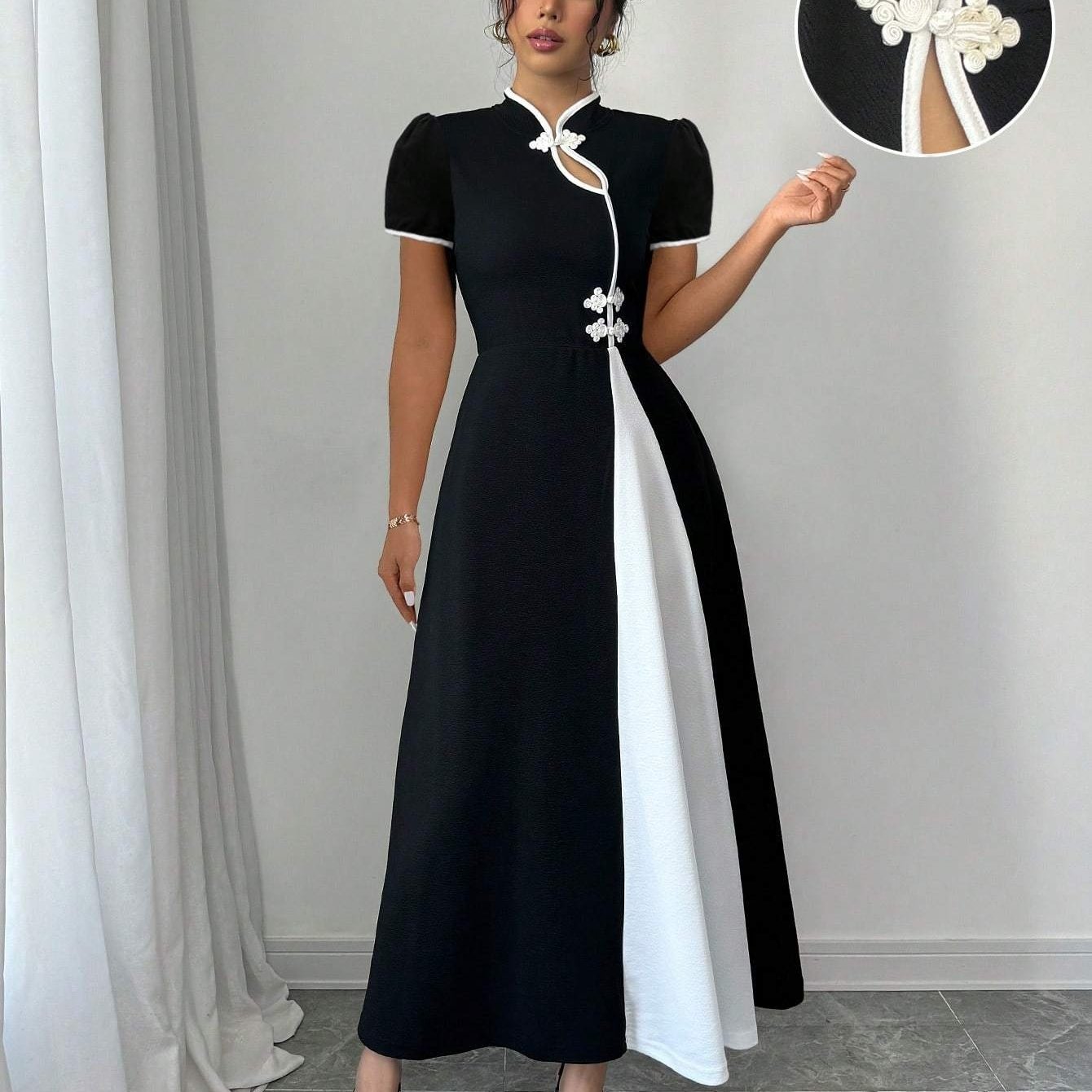 Robe Chinoise Grande Taille Élégante – Col Montant, Fermeture Boutons sur le Devant, Idéale Mariages, Événements Culturels et Tenues Quotidiennes, Costume Traditionnel Chinois pour Femme