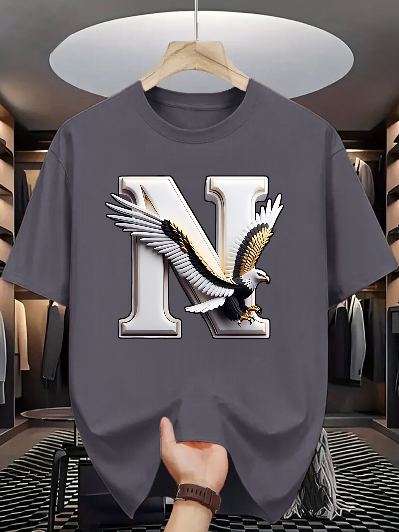 Summer Men'S Fashion Short-Sleeve T-Shirt with Letter Pattern Print