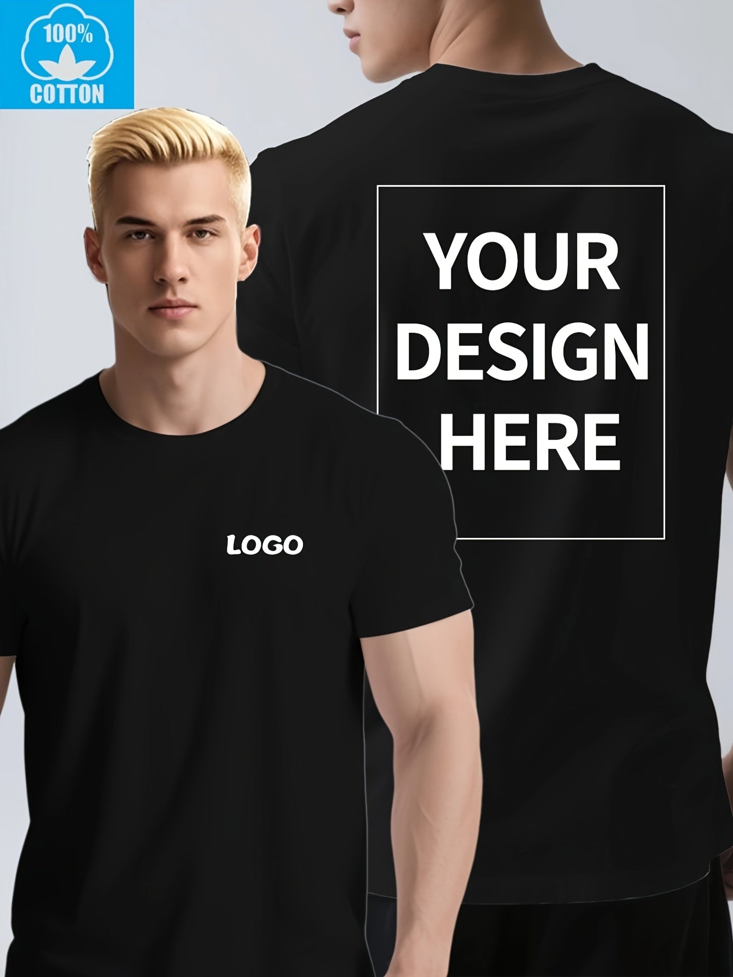 Men's Custom Text/Logo T-Shirt 100% Cotton Personalized Short Sleeve Round Neck Casual Summer Top with Your Own Text, Photo or Logo Printing - DIY Orders Suitable for Events, Promotions, Gifts (Men's Fashion)