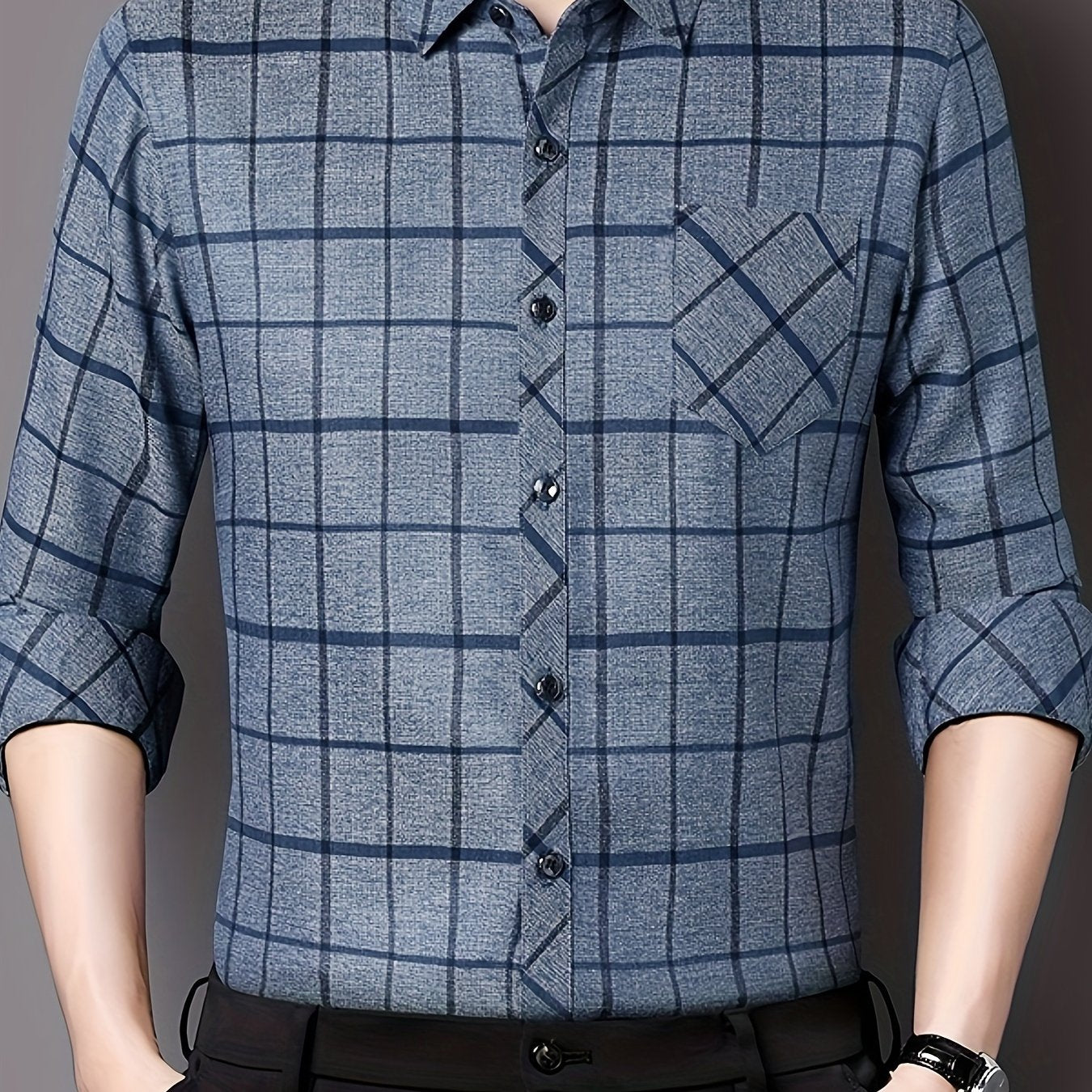 Men'S Long-Sleeve Checkered Shirt, Stylish And Casual, Perfect for Everyday Wear.