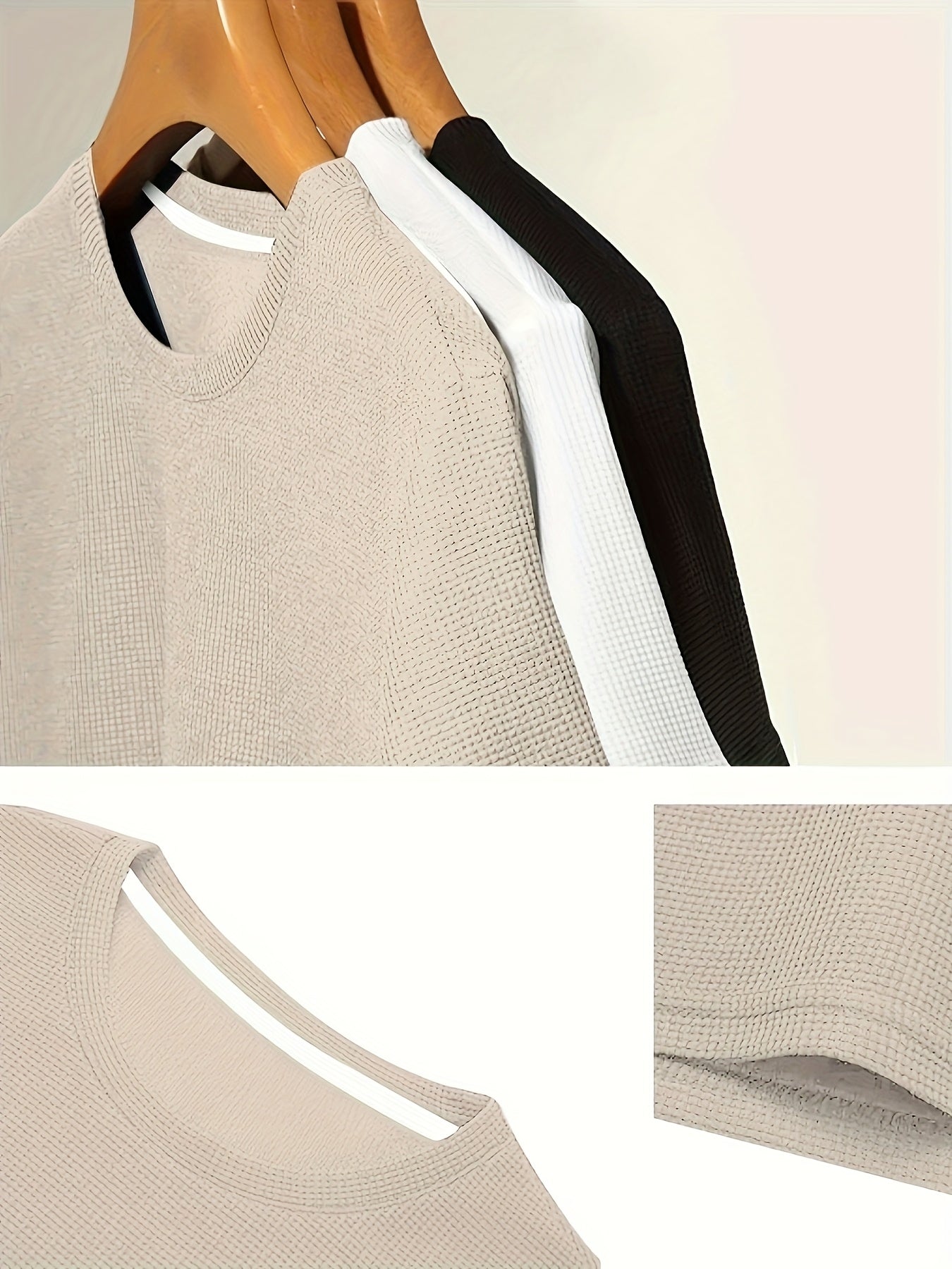 3pcs Men's Quick-Dry Breathable Waffle Knit T-Shirts - Moisture-Wicking Regular Fit Casual Tees for Gym, Hiking & Outdoor Activities, Solid Color Round Neck Summer Spring Autumn Essentials