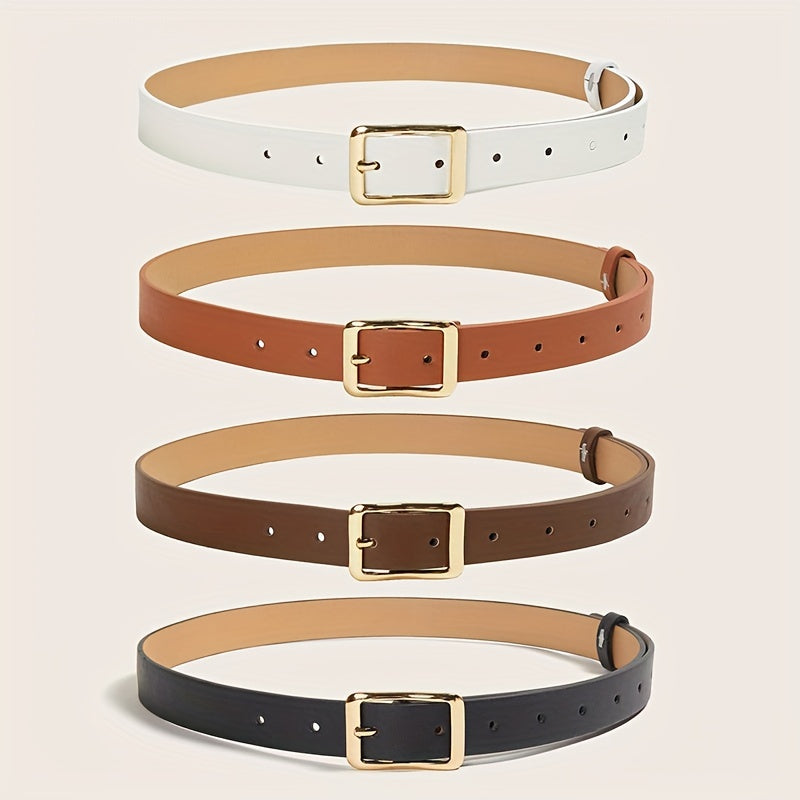 Lot de 4 ceintures stylées – Couleurs blanc, marron, café et noir, boucles carrées, ceintures décoratives pour robes et jeans