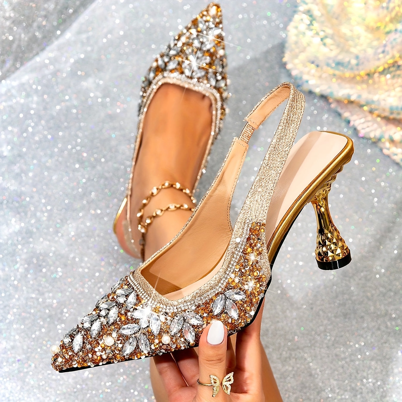 Escarpins Élégants Femme à Talons Aiguilles – Bout Pointu, Chaussures de Mariage et Soirée avec Strass Scintillants, Dessus Synthétique, Parfaits pour Prom, Tenues de Soirée, Occasions Spéciales, Cadeau Idéal pour Elle (Élégance Toute Saison)