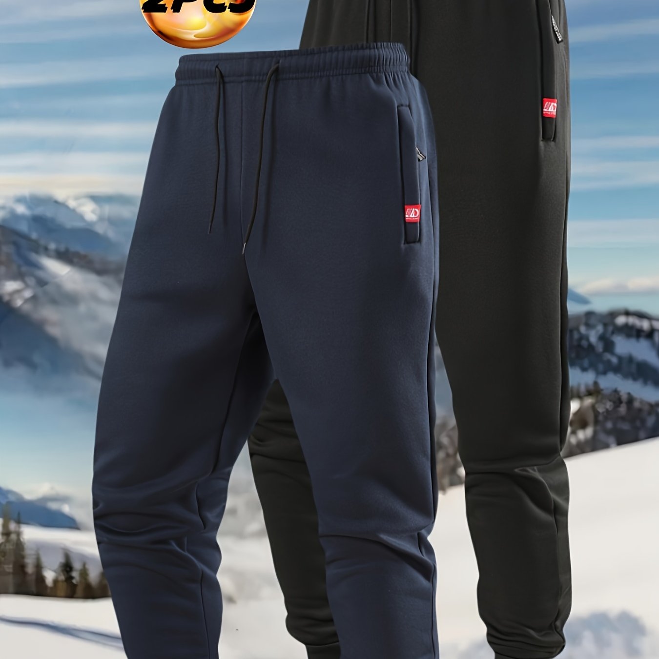 2pcs Joggers Homme – Doublure Polaire, Loose Fit, Cordon, Poches, Automne/Hiver
