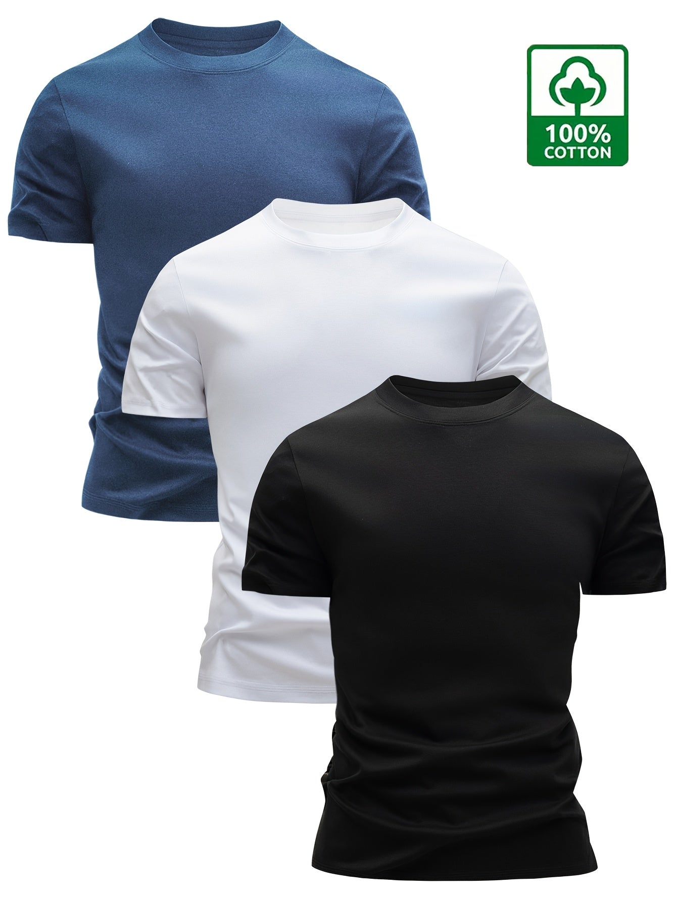 Set of 3 Men'S 100% T-Shirts - Soft And Comfortable for Everyday Casual Wear, Breathable And Moisture-Wicking for Summer, Lightweight Design, Sweat-Resistant
