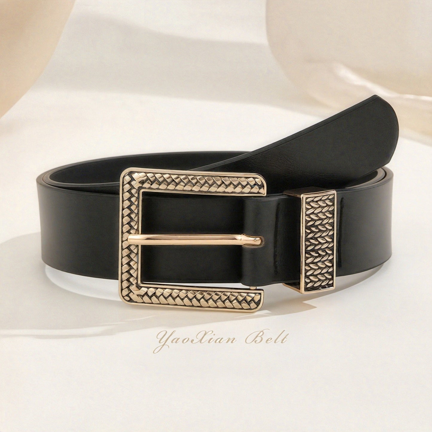 1 pc ceinture pour femmes – Boucle rétro dorée, ceinture en PU faite main, style luxe léger avec motif géométrique, polyvalente pour robes, jeans, tenues décontractées et formelles