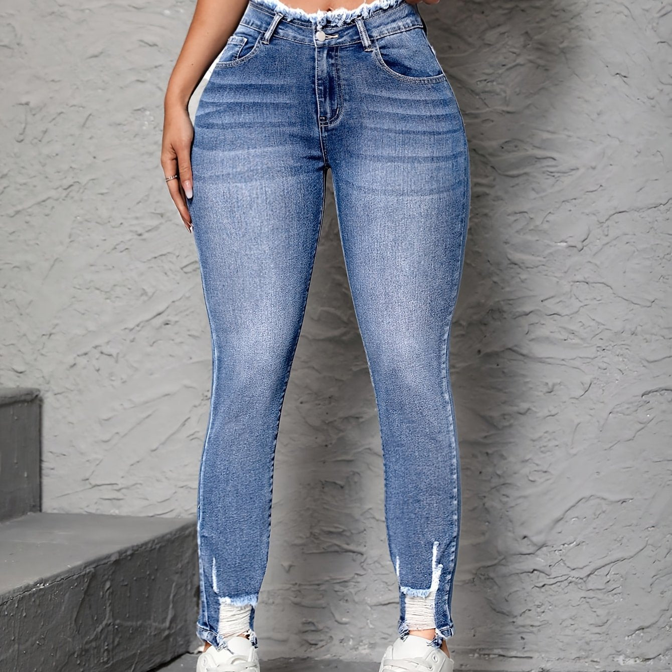 Jean skinny en faux denim pour femme - Jean extensible opaque avec fermeture éclair intégrée, coupe skinny taille mi-haute