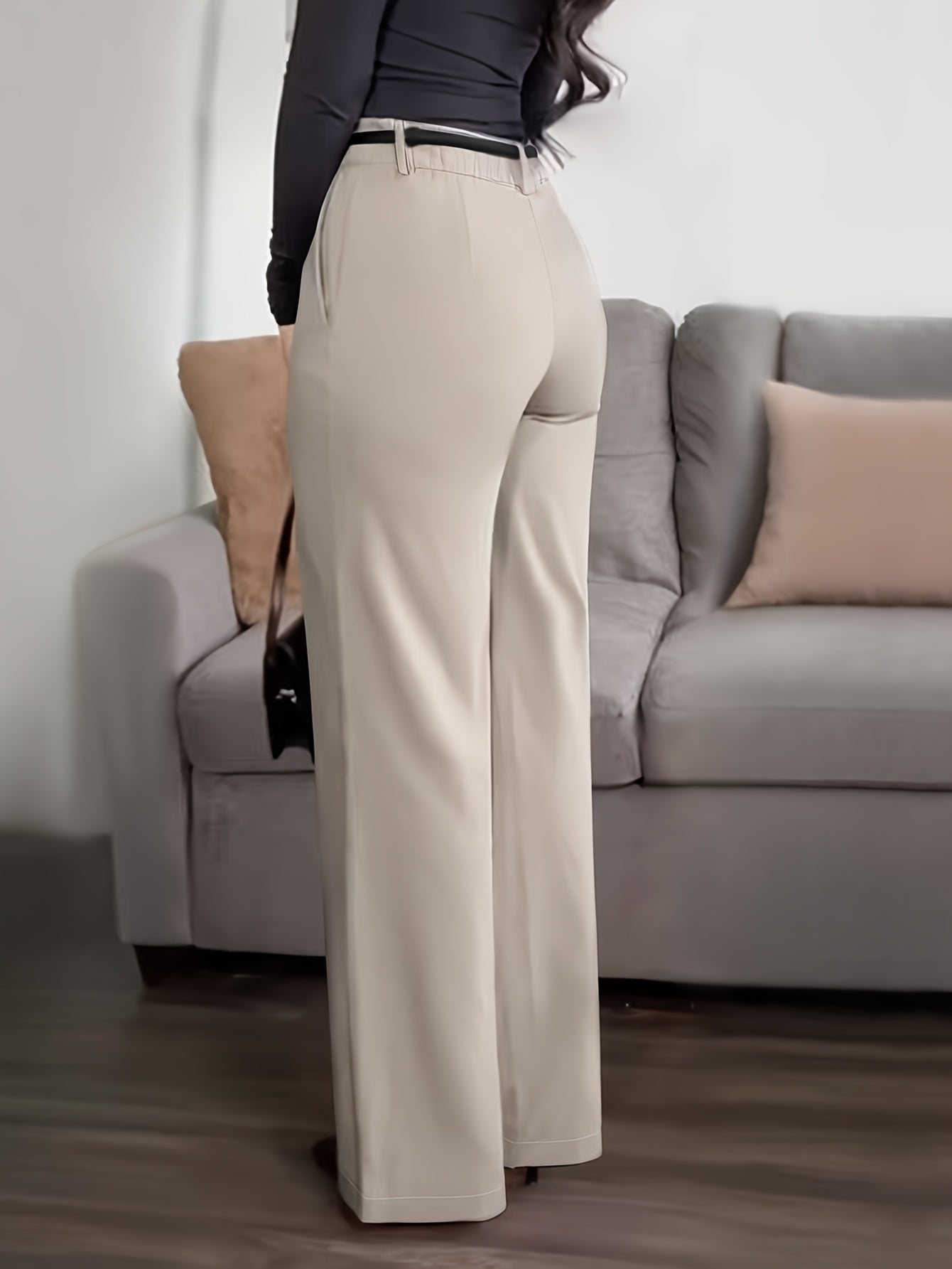 Pantalon Femme Élégant Jambe Large avec Ceinture – Style Bureau et Décontracté
