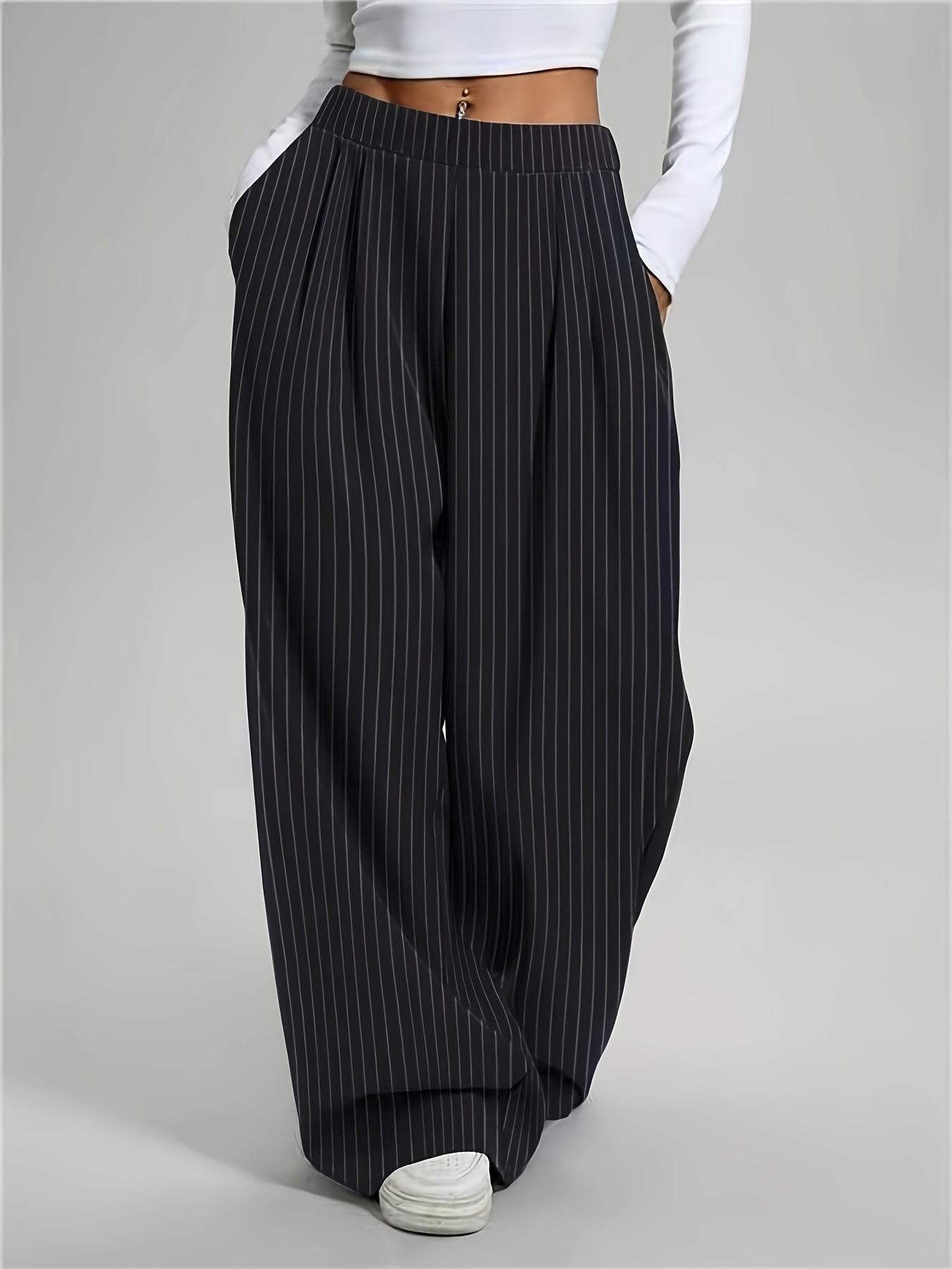 Lot de 2 Pantalons Femme – Taille Élastique, Décontracté, Gris, Printemps/Été/Automne, Jambe Longue, Style Classique