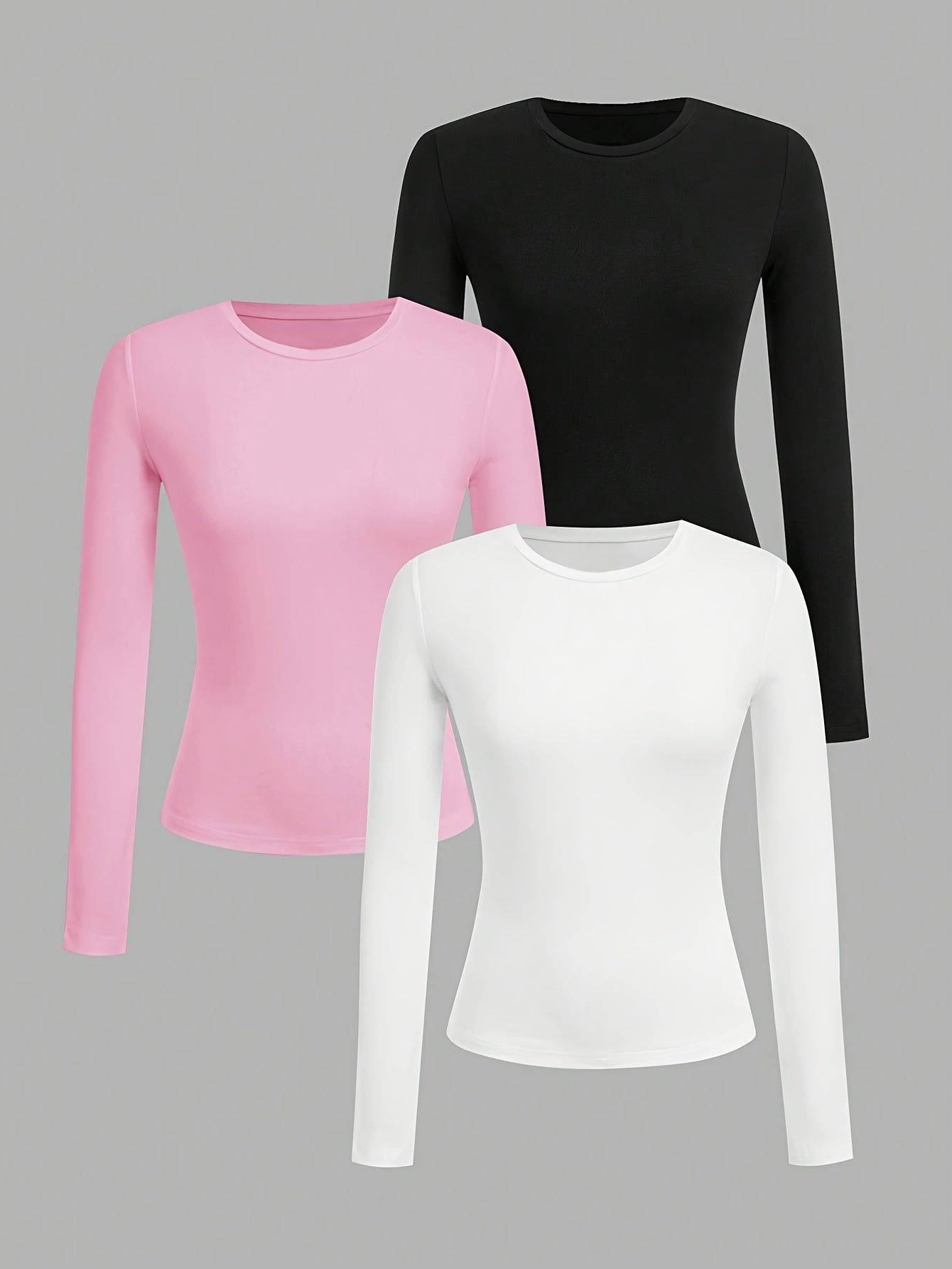 Lot de 3 T-Shirts Manches Longues Femme Couleur Unie