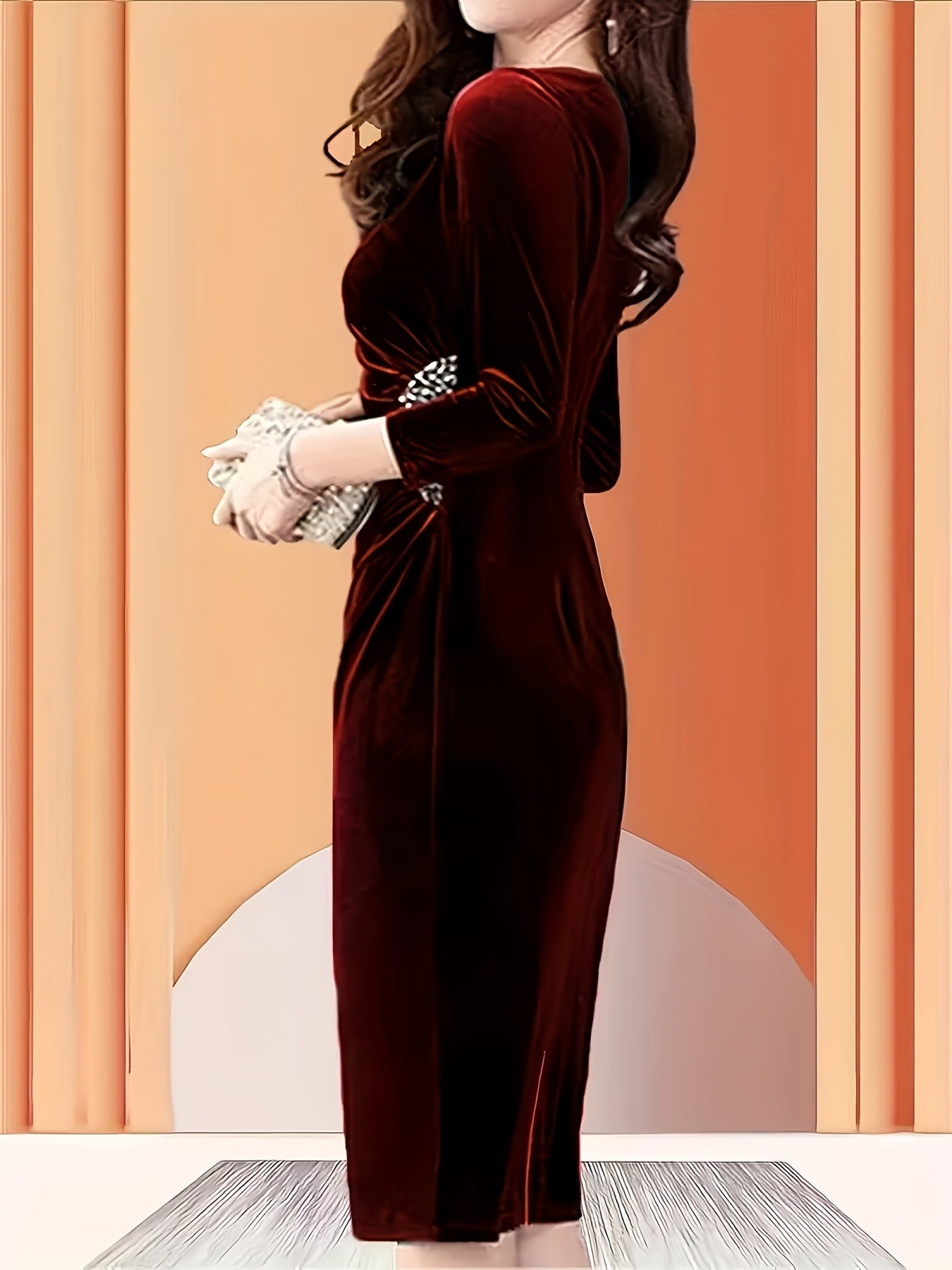 Emerald Green Velvet A-Line Midi Dress - Elegant Round Neck Long Sleeve Machine Washable Women's Formal Party & Evening Dress, All-Season Versatile Solid Color, Emerald Dress