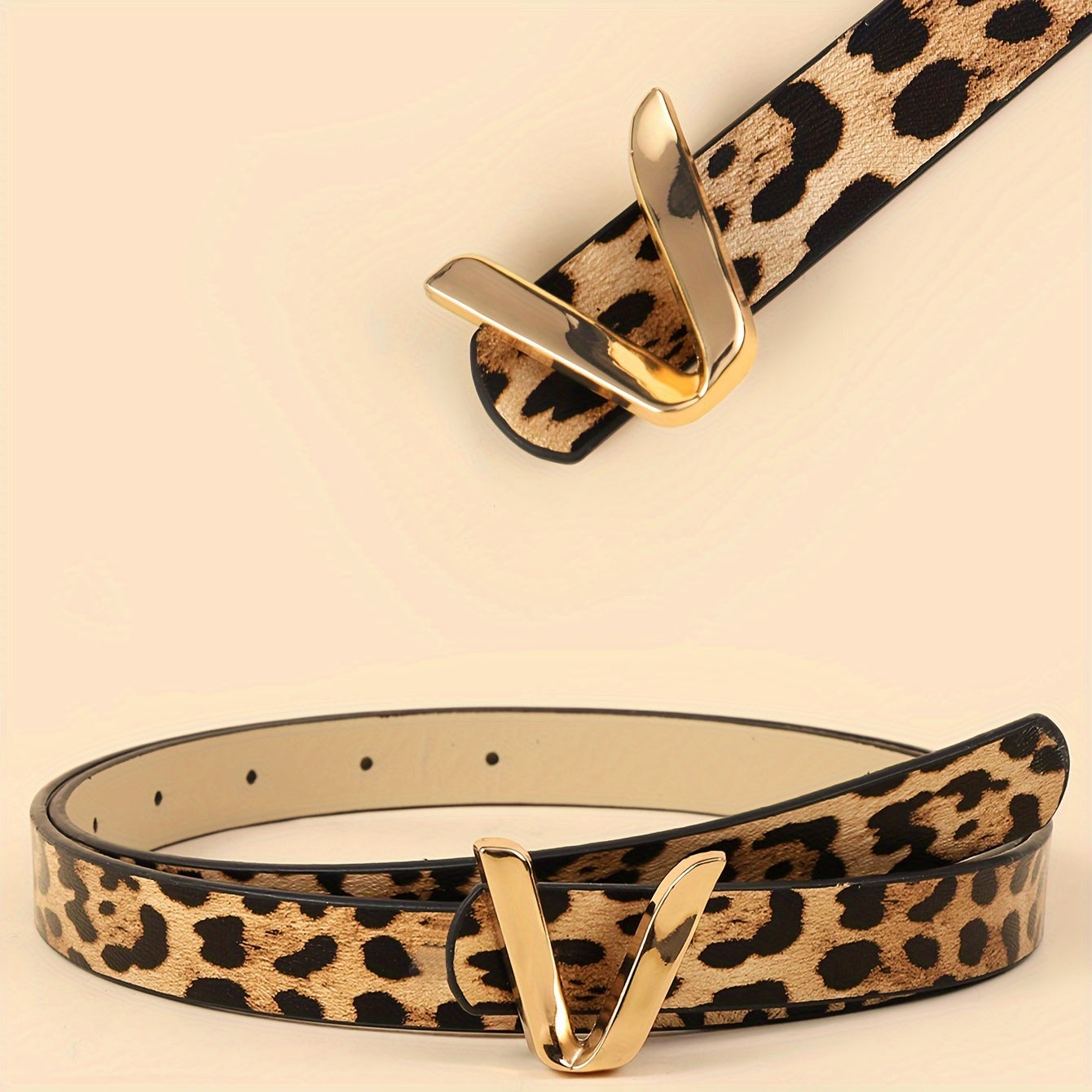 Lot de 5 ceintures en similicuir pour femme avec boucles dorées - Imprimé léopard bohème et texturé