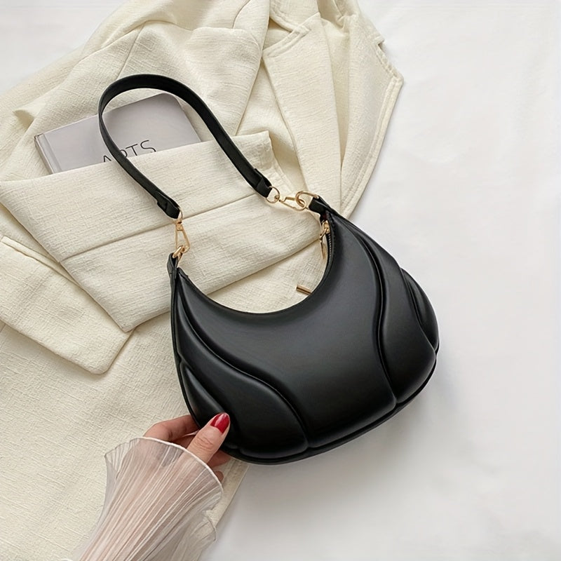 Sac épaule femme style français – quincaillerie dorée, fermeture zippée, sangle réglable, brun foncé/blanc/noir, sac bandoulière polyvalent pour travail, sorties et voyages, doublure douce.