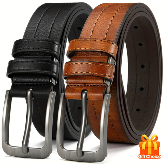 Lot de 2 Ceintures Homme Décontractées Vintage – Ceintures Solides et Respirantes, Conçues pour Hommes d’Affaires, Élégants et Passionnés de Mode, Cadeau Idéal pour Toute Occasion, Ceintures de Luxe avec Boucle Ajustable
