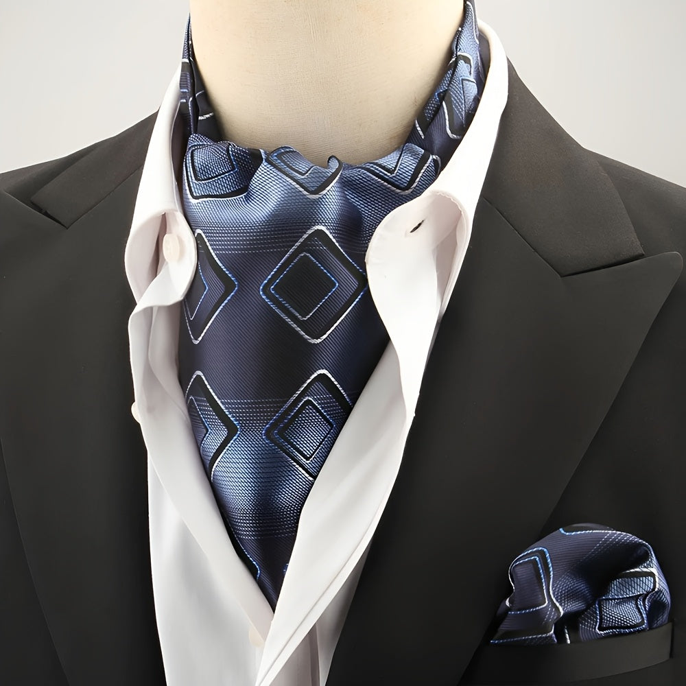 2pcs Ascot Homme – Écharpe et Pochette Style Rétro Britannique pour Mariages et Événements, Motifs Pois/Paisley/Fleur