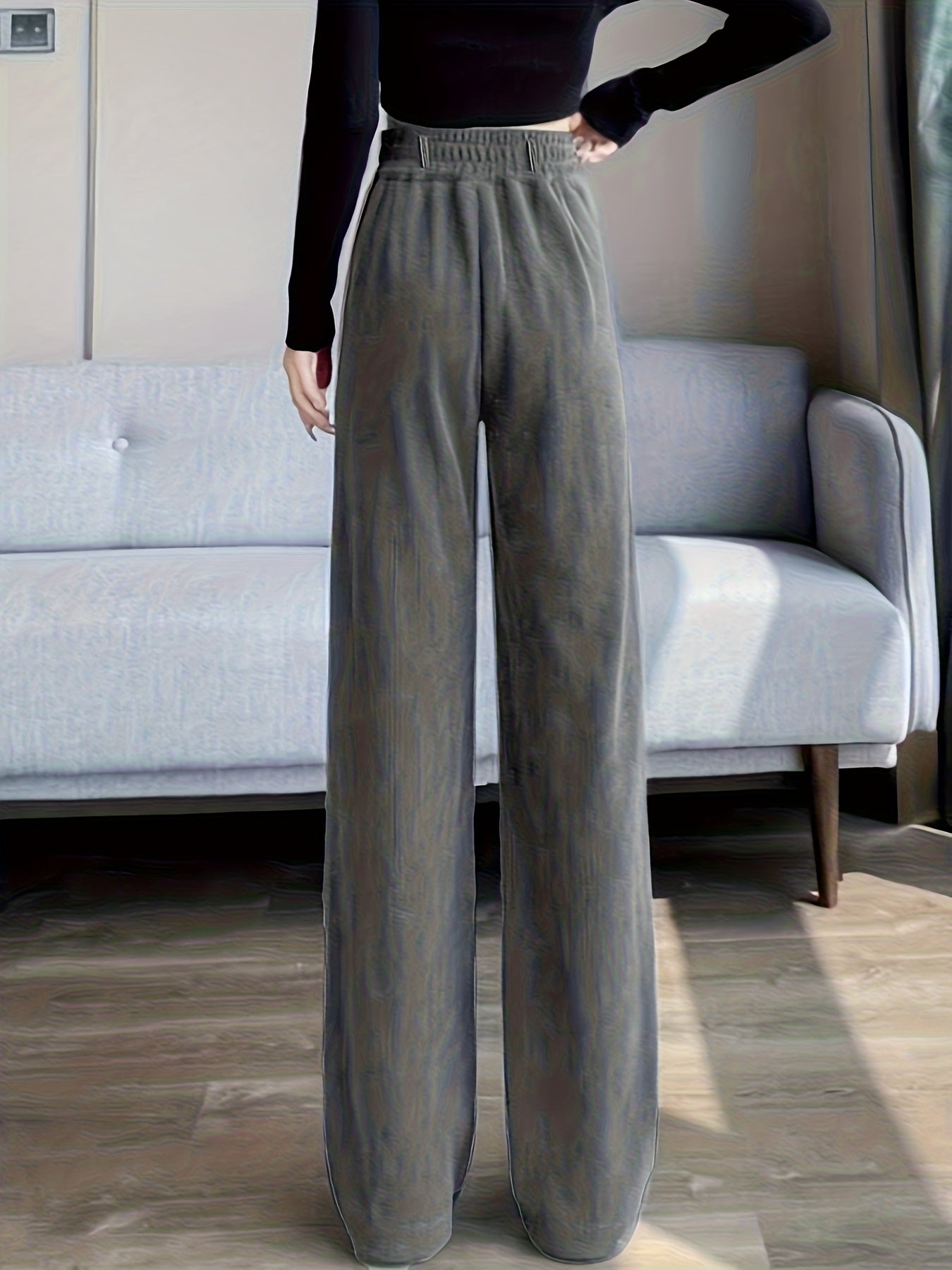 Pantalon Femme Jambe Large – Élégant, Taille Haute, Tissu Non Extensible, Bureau et Décontracté, Automne/Hiver