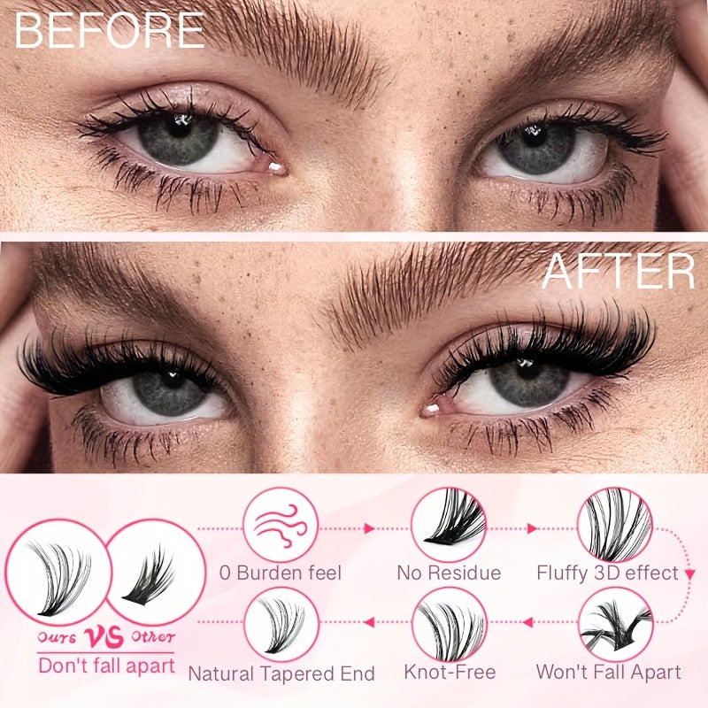 200 pcs Cils en Paquets Wispy — Longueurs 8-16 mm, Look Naturel, Cils Individuels Fluffy, Extensions DIY, Curl 30/40/80D, Réutilisables et Adaptés aux Débutants