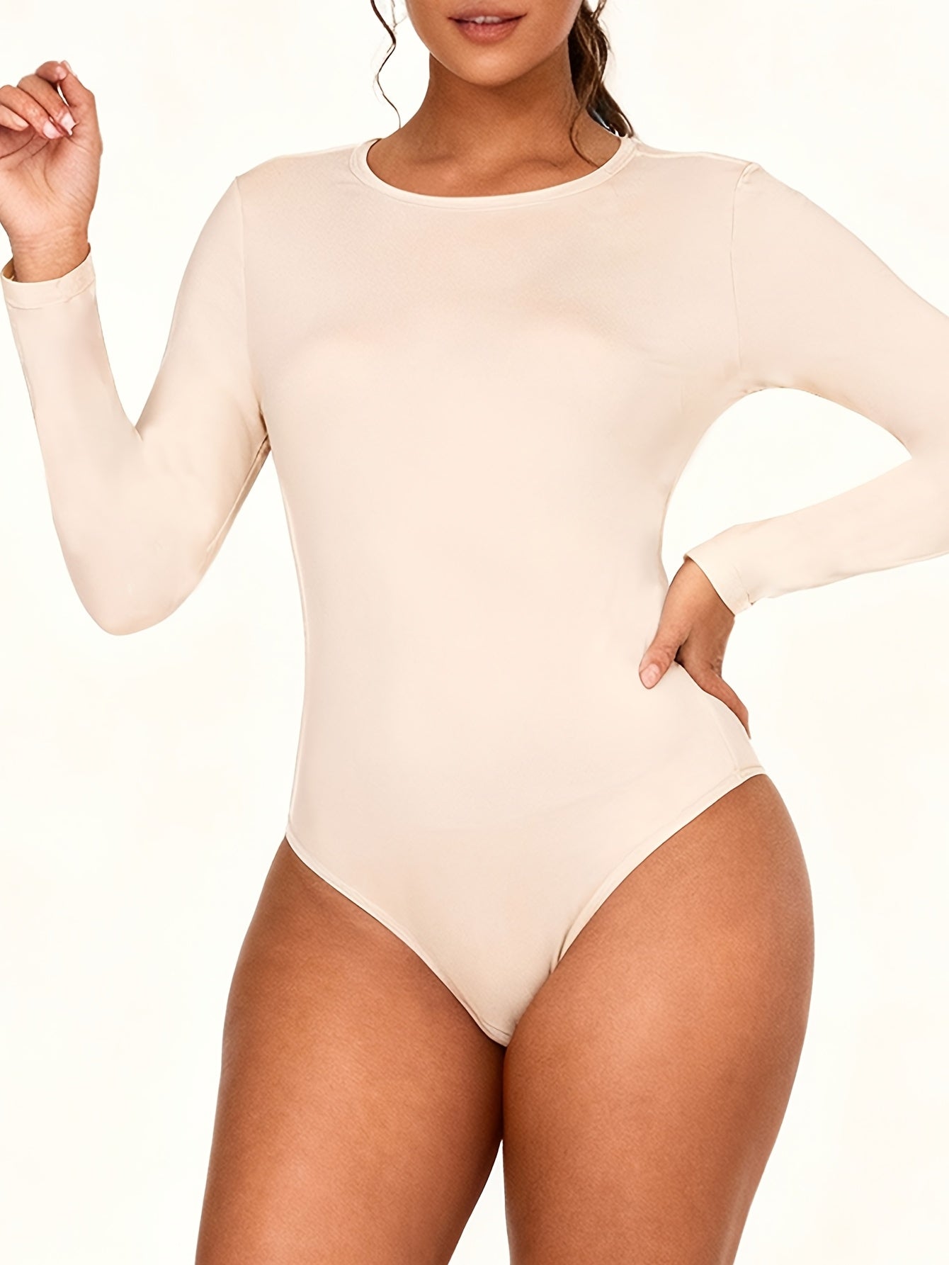 Body gainant femme intégral à coupe ajustée, contrôle du ventre, manches courtes à longues avec col, sans coques poitrine, sous-buste bas, effet lissant et rehausse fessier, lavable en machine, design minimaliste sans volume sous les vêtements