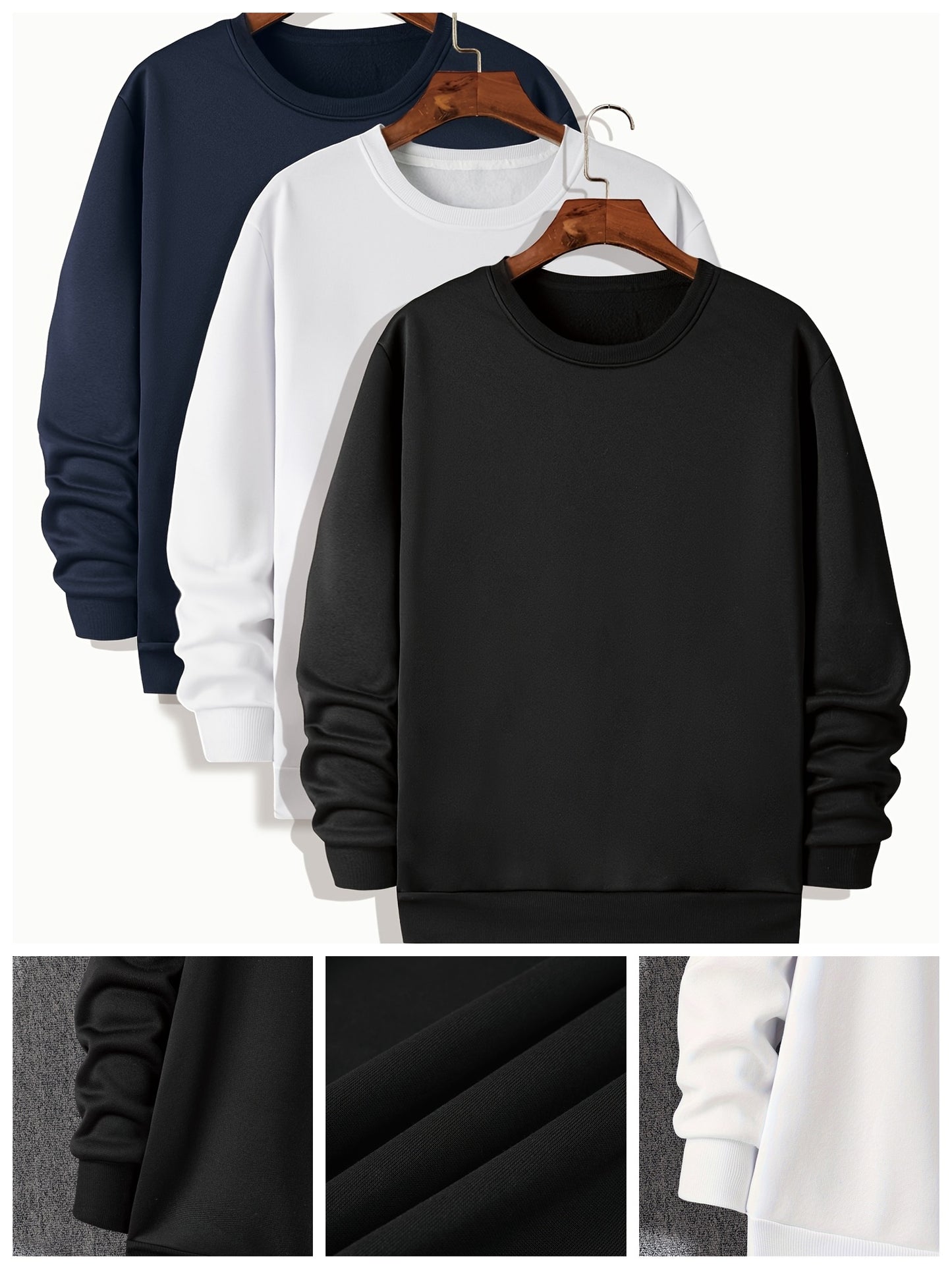 3pcs Sweatshirts Homme Grande Taille – Col Rond, Manches Longues, Printemps/Automne/Hiver