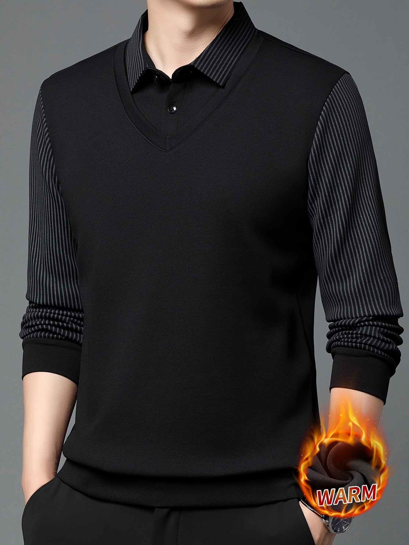 Solid Fake Two-piece Lapel Versatile Shirt Tops, Breathable Long Sleeve Golf Shirt For Casual Daily Wear, Spring And Autumn