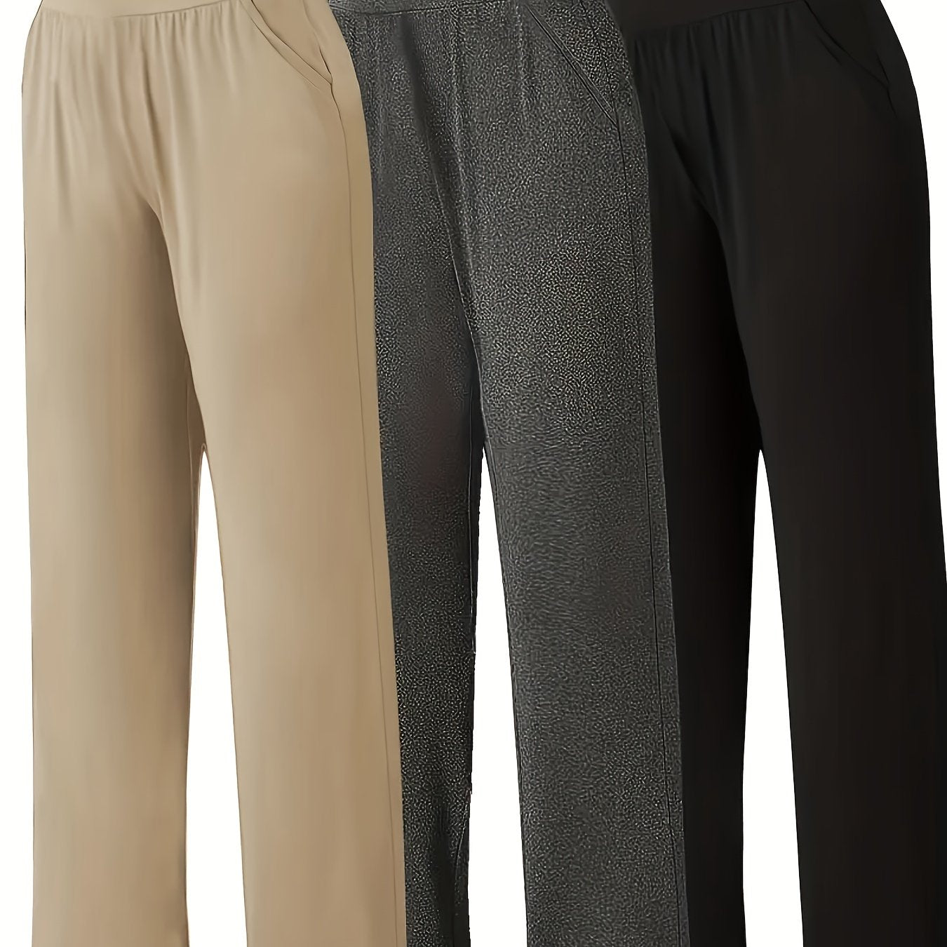 Pantalon Femme Grande Taille Décontracté – Taille Haute avec Poches, 3 Couleurs (Pourpre, Gris, Noir), Tous Saisons