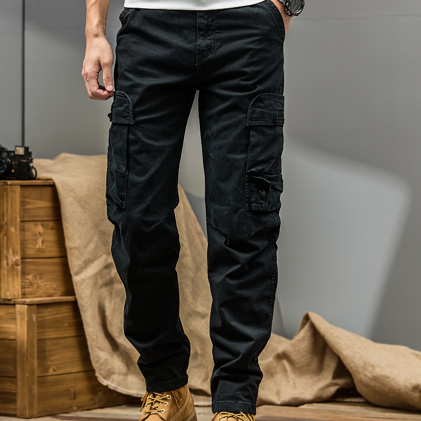Pantalon cargo robuste pour homme – multi-poches, taille mi-haute, coupe régulière, lavable en machine, idéal travail, voyage et activités outdoor