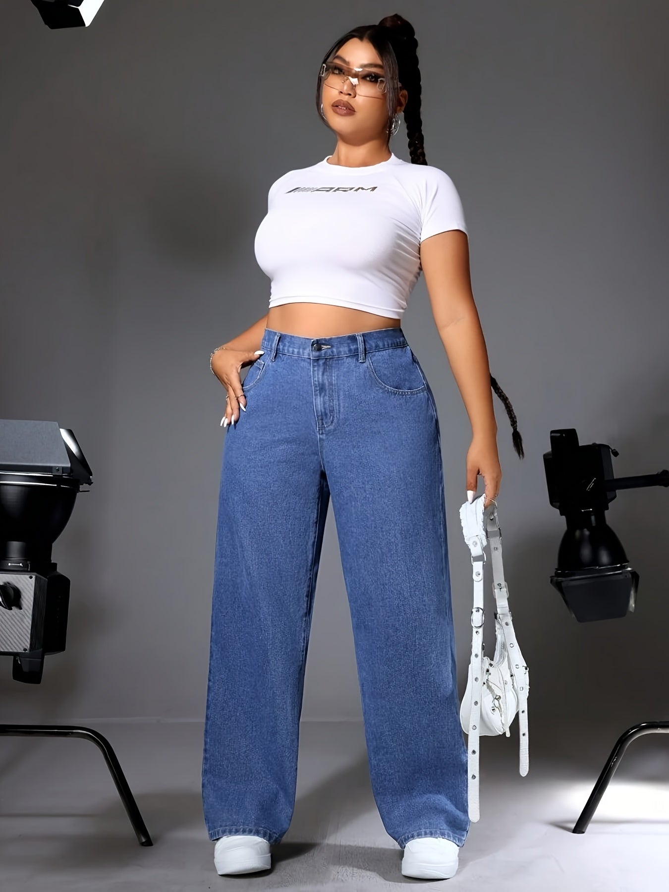Jean Femme Grande Taille Taille Haute, Coupe Décontractée - Pantalon en Denim Droit Élégant, Confort Toute Saison, Lavable en Machine