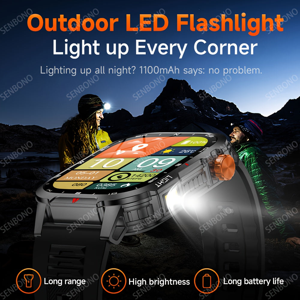 SENBONO Men'S & Women'S Smart Watch with 5.11cm HD Ultra-Large Display, 60Hz Refresh Rate, 1100mAh Battery, 130+ Day Standby Time, 200+ Watch Faces, Voice Assistant, 100+ Sport Modes, Fitness Tracker, USB Charging, Weather Fo