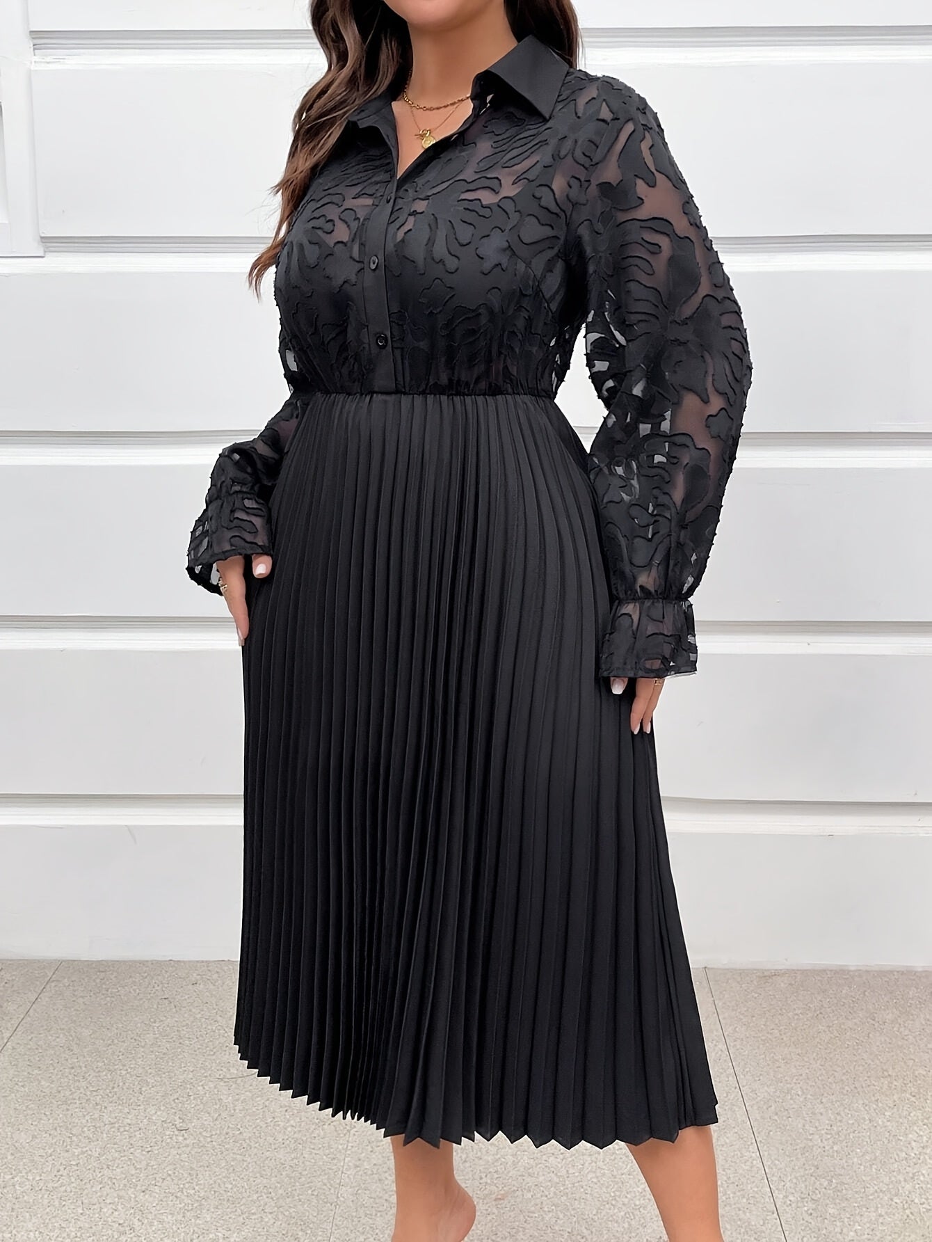 Plus Size, Women's Spring Summer Autumn Fashion Casual Long Sleeve Pleated Elegant Dress
