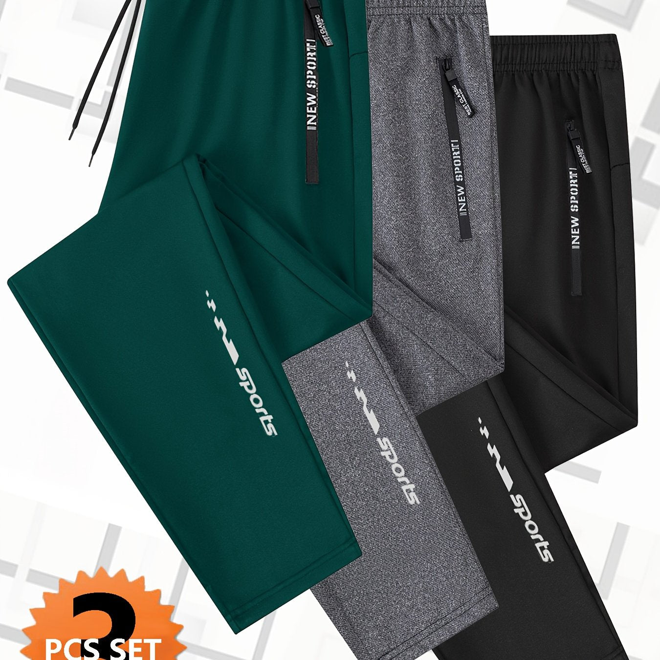 3pcs Joggers Homme – Cordon, Poches Zippées, Sport & Casual, Noir, Tout Saison