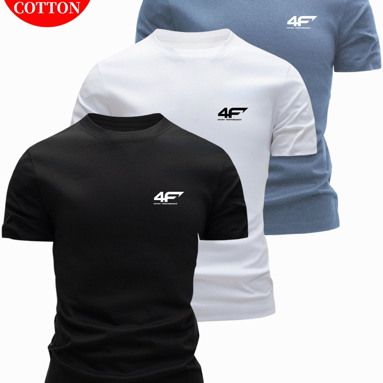 3pcs 100% Cotton T-Shirts, Casual Round Neck Tees for Summer Wear, Men's Outdoor Tops