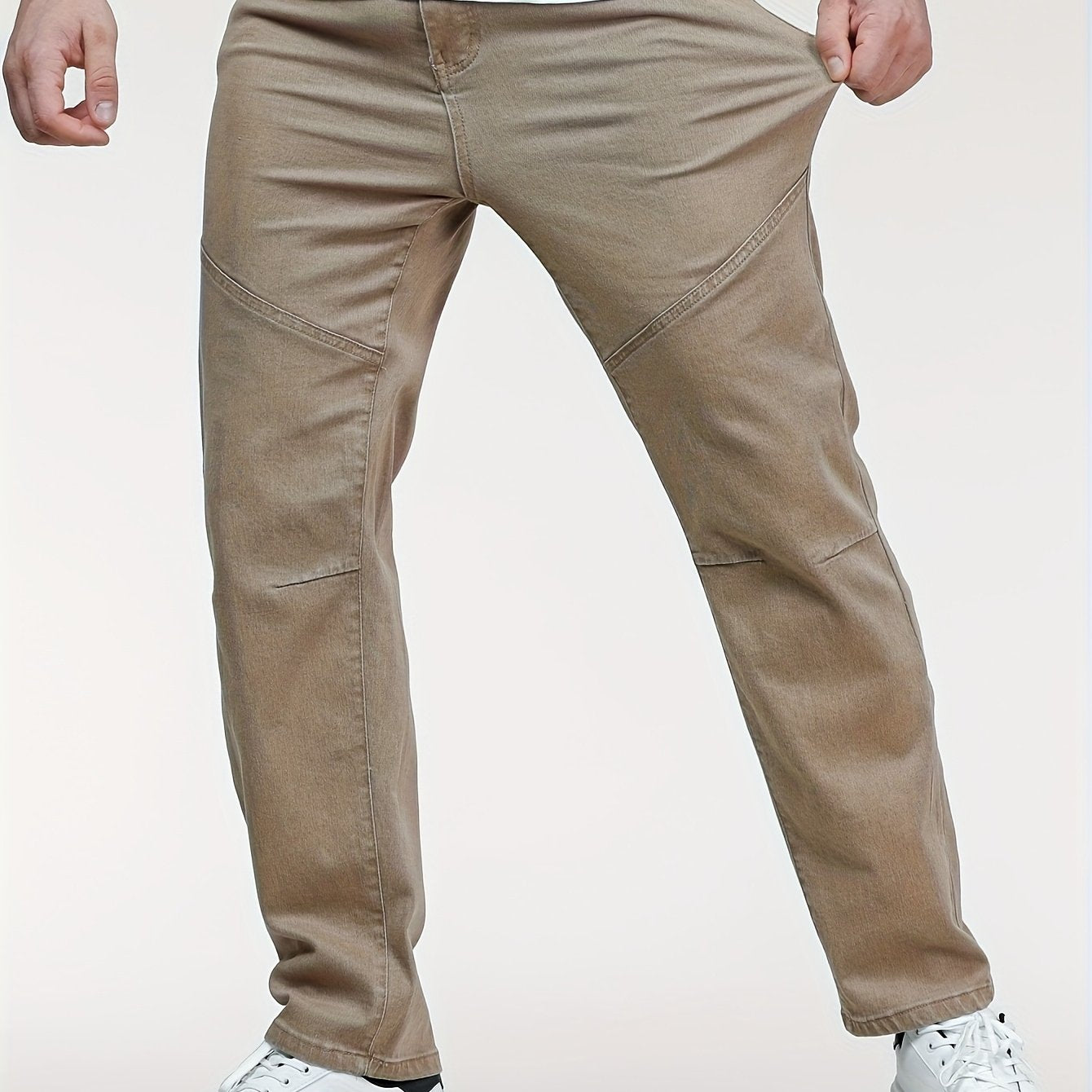 Jean denim homme grande taille extensible – Pantalon casual droit avec poches, marron, coupe confortable toutes saisons, tissu légèrement extensible