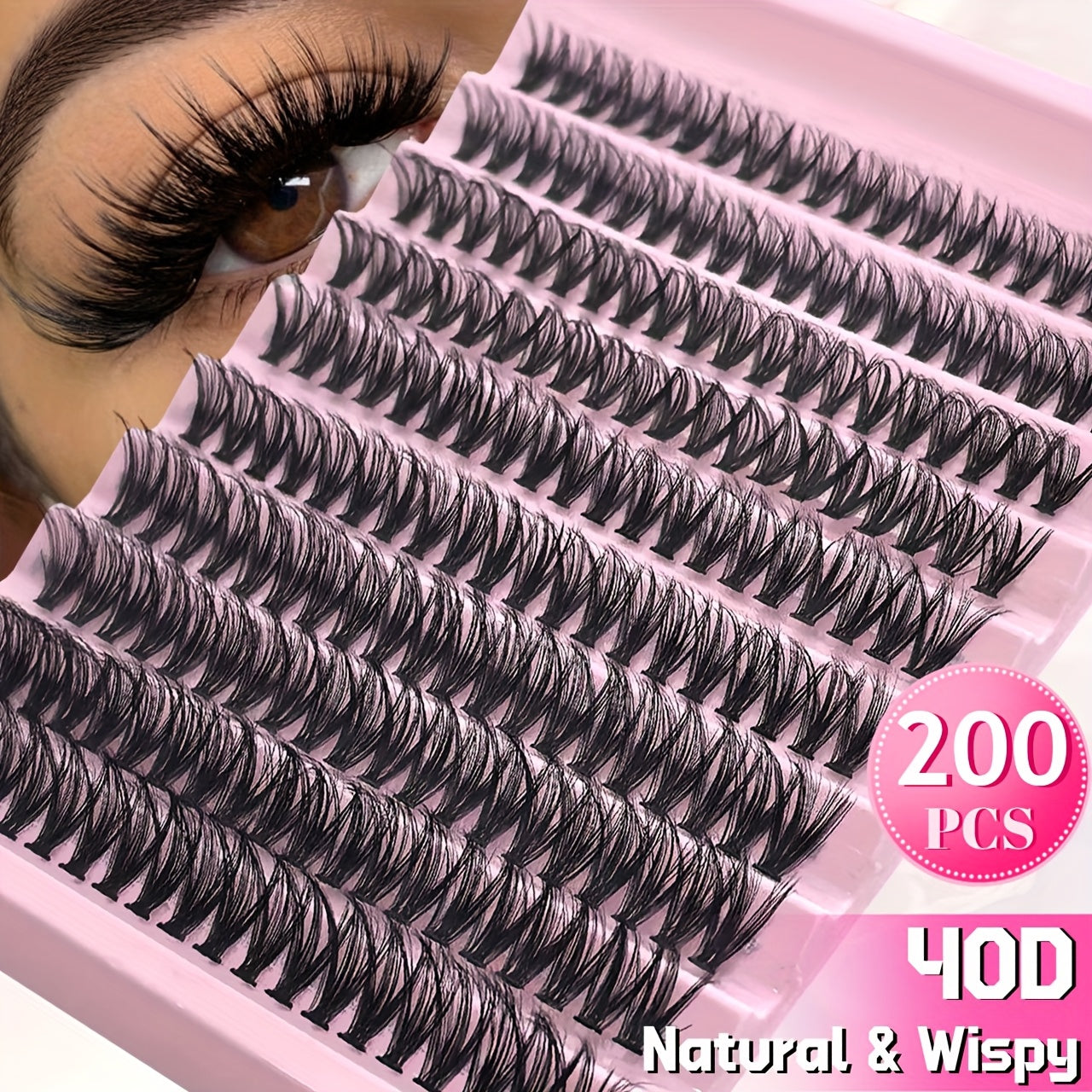 120/160/200 pcs Cils en Paquets Effet Naturel – C Curl, 9–16 mm, Kit d’Extensions DIY avec Styles Mélangés 40D, T50, 80D et 80D Cat Eye, Extra Épais