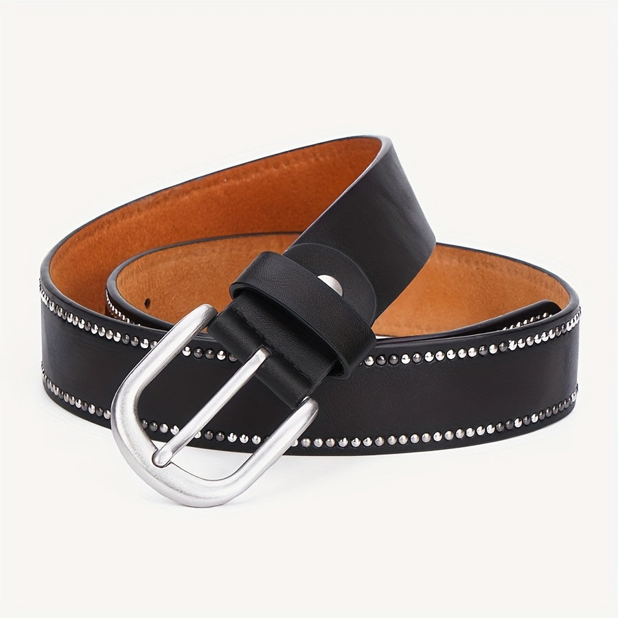 Ceinture en cuir véritable pour femmes – Style Y2K, boucle en alliage cloutée, large bande de taille pour jeans, accessoire de mode décontracté tendance punk
