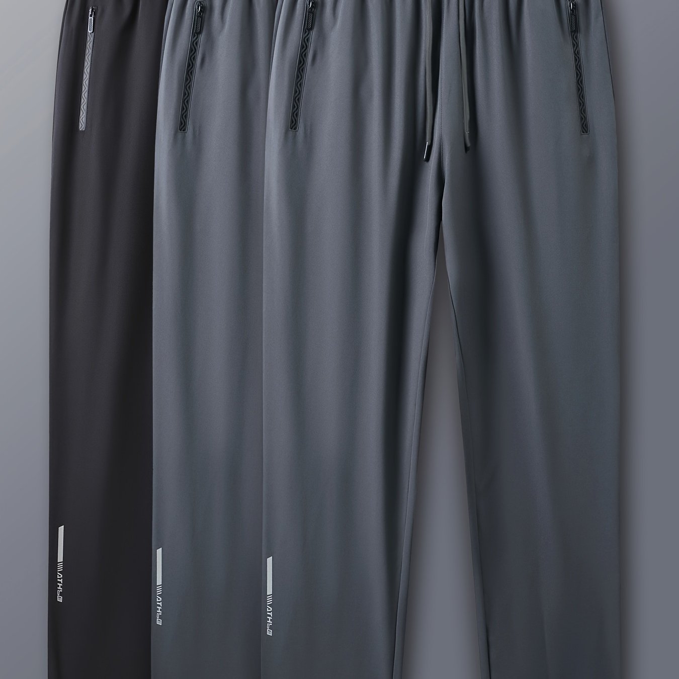 3pcs Joggers Homme – Imprimés, Cordon, Poches Zippées, Polyester, Casual