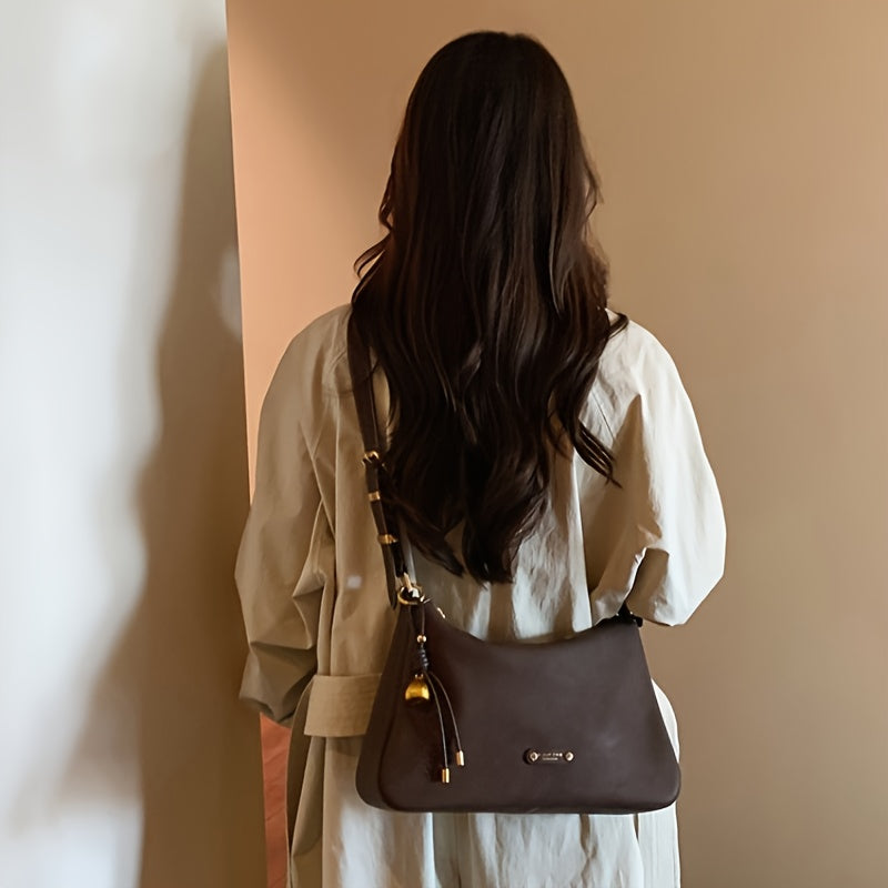 Sac cabas pour femmes – grande capacité, marron café, ferrures dorées, bandoulière et poignée réglables, fermeture zippée, élégant et polyvalent pour usage professionnel et quotidien.