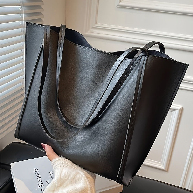 Sac Femme Grande Capacité – Léger, Noir Élégant en Cuir Synthétique, Fermeture À Pression, Spacieux pour Travail, Voyage et Sorties, Idéal Cadeau