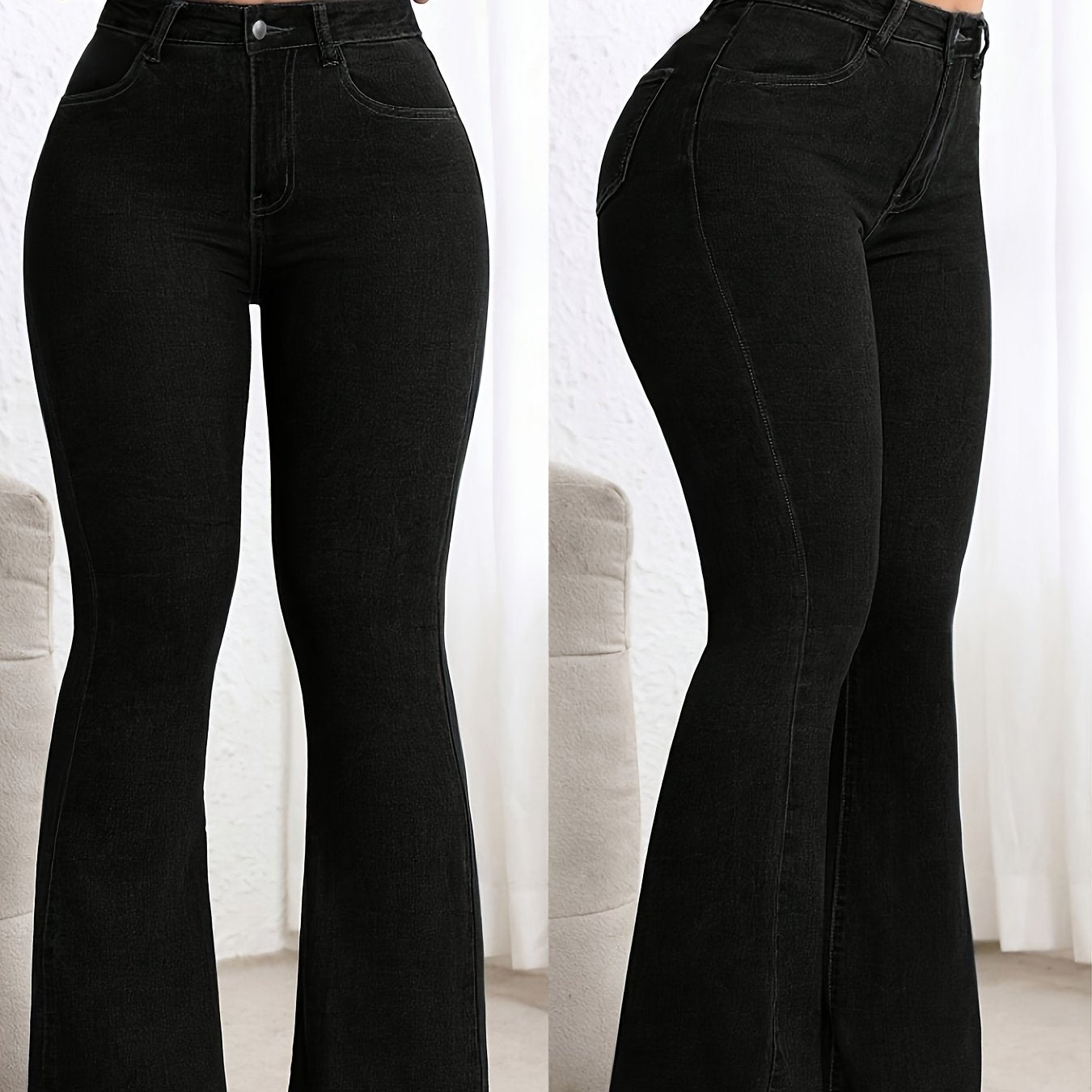 Jean évasé noir pour femmes, grande taille, automne, taille haute, denim extensible et amincissant, effet push-up, style polyvalent pour le quotidien et le travail