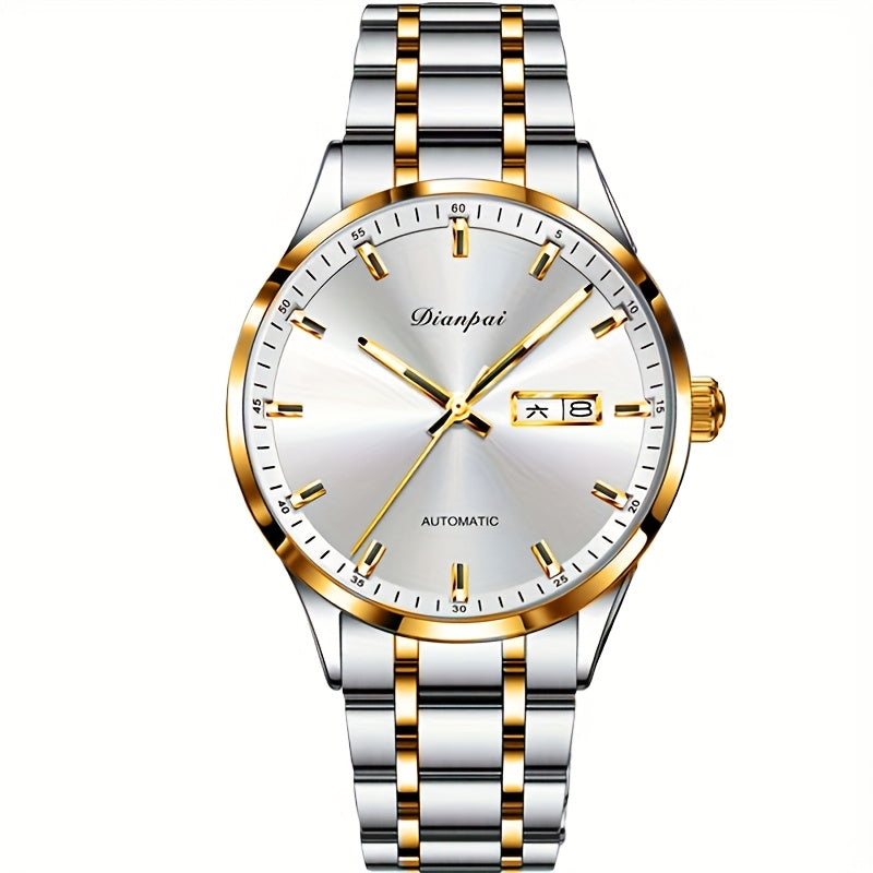 Montre classique luxueuse pour homme avec éclairage nocturne et calendrier, bracelet en acier inoxydable, cadeau parfait pour homme, montre mécanique automatique homme Dianpai, sans batterie