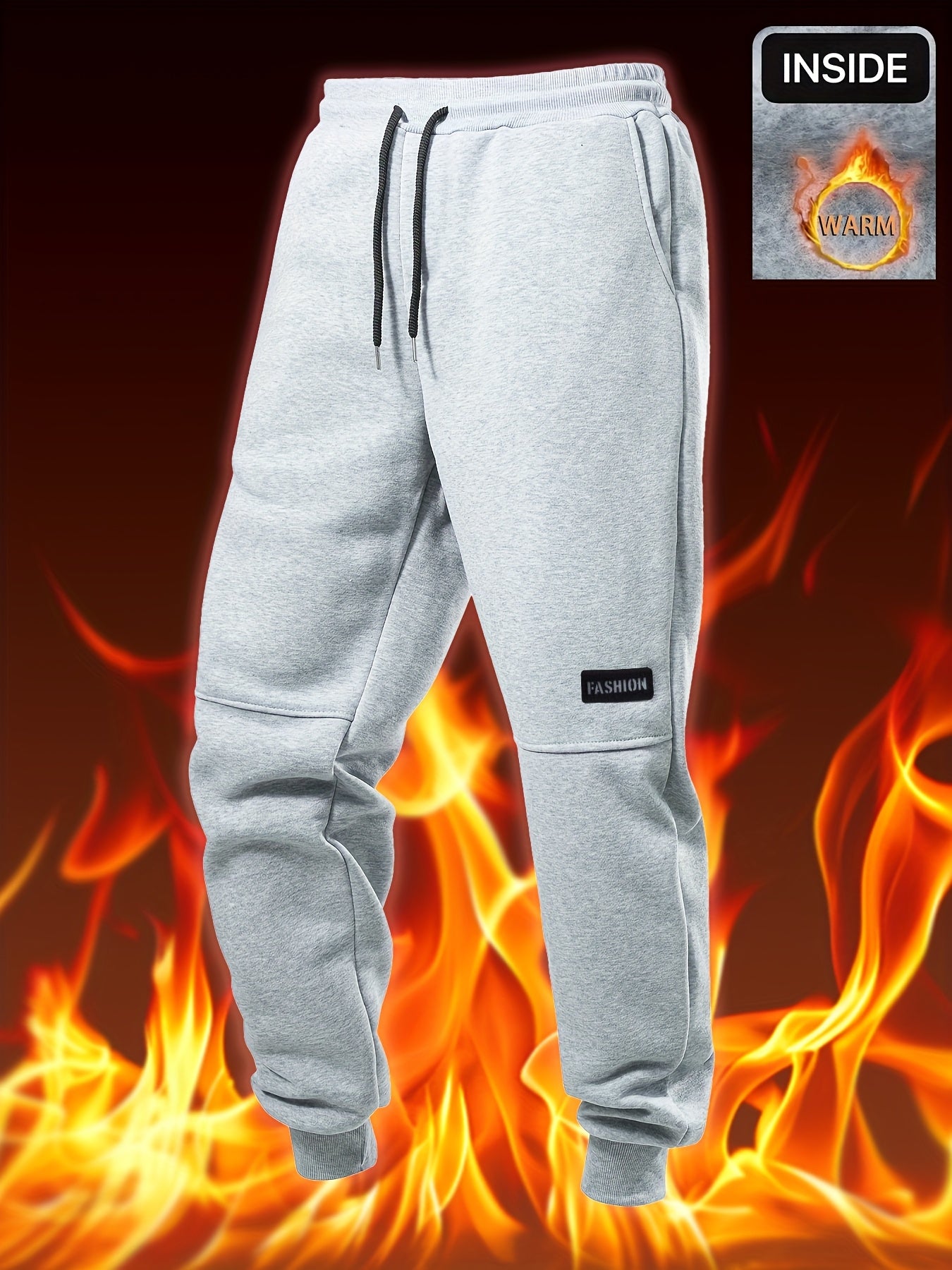 Pantalon thermique épais pour homme – taille à cordon, tissu non extensible, doublure polaire, idéal hiver, usage formel et quotidien, grande taille