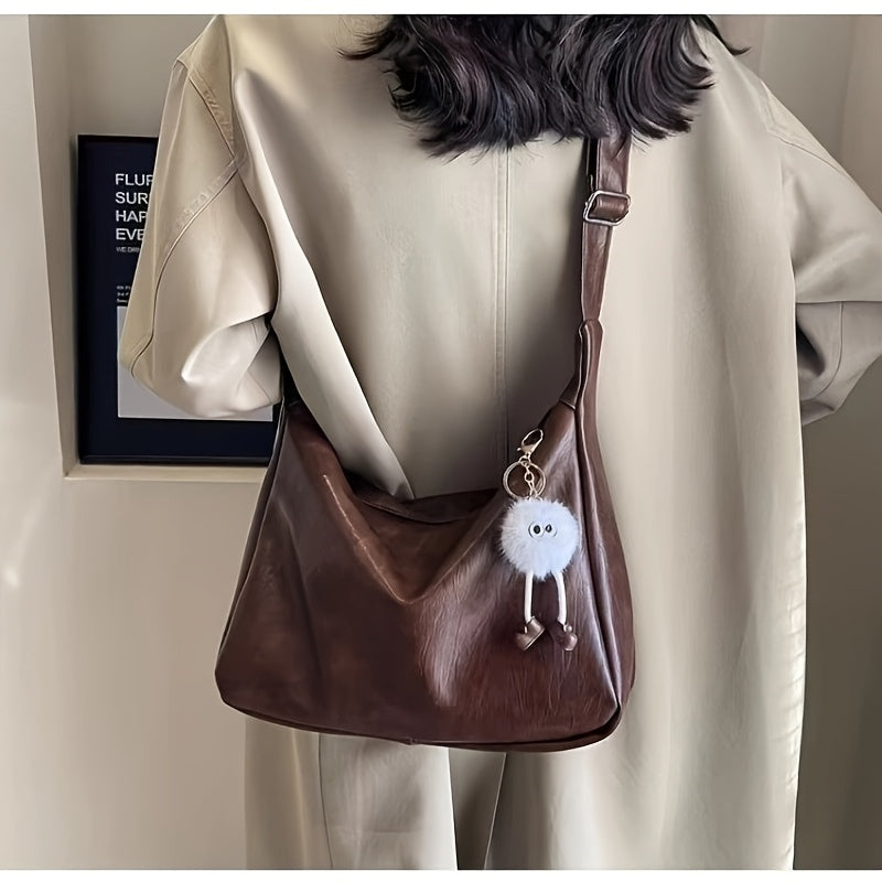 Sac Bandoulière Femme Grande Capacité – Marron Café & Noir, Sangle Réglable, Finitions Dorées, Fermeture Éclair, Design Structuré pour le Travail, le Voyage et le Quotidien