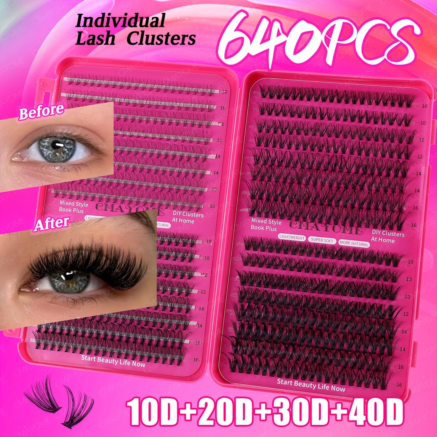 Set de Cils Postiches Fluffy – 240/640 pcs, Grande Capacité, 4 Styles à Mixer, Longueurs Mélangées 8-18 mm, Épaisseurs 10D-100D, Inclus Colle et Outils, Réutilisables et Durables, Idéal pour Débutants, DIY, Extensions et Effet Naturel