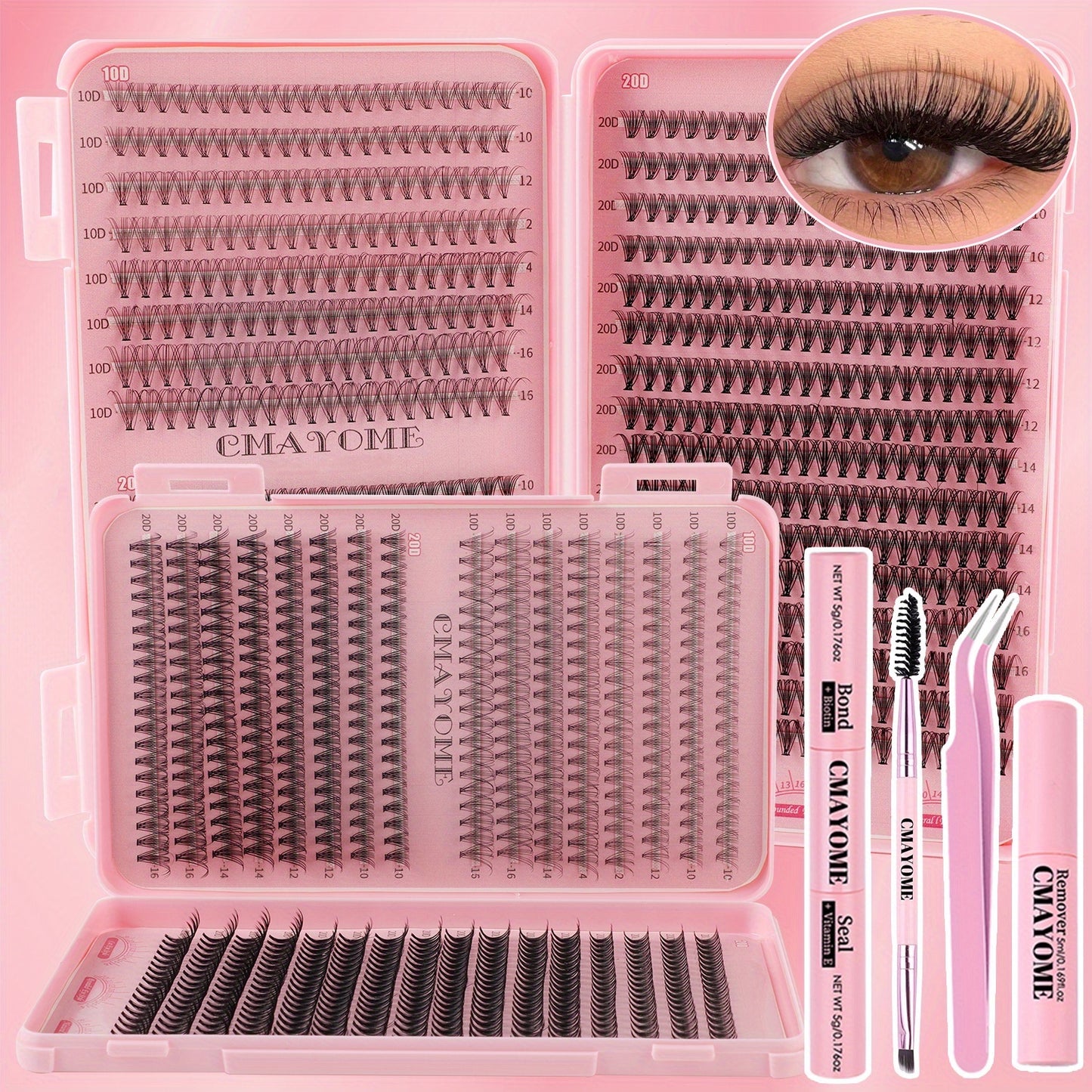 Lot de Cils Faux en Touffes – 640/240 Touffes Grand Volume, 3 Densités (10D-30D), Longueurs Mixtes 8-18 mm, Kit Complet avec Colle et Outils, Réutilisables et Durables, Idéal Débutants et DIY