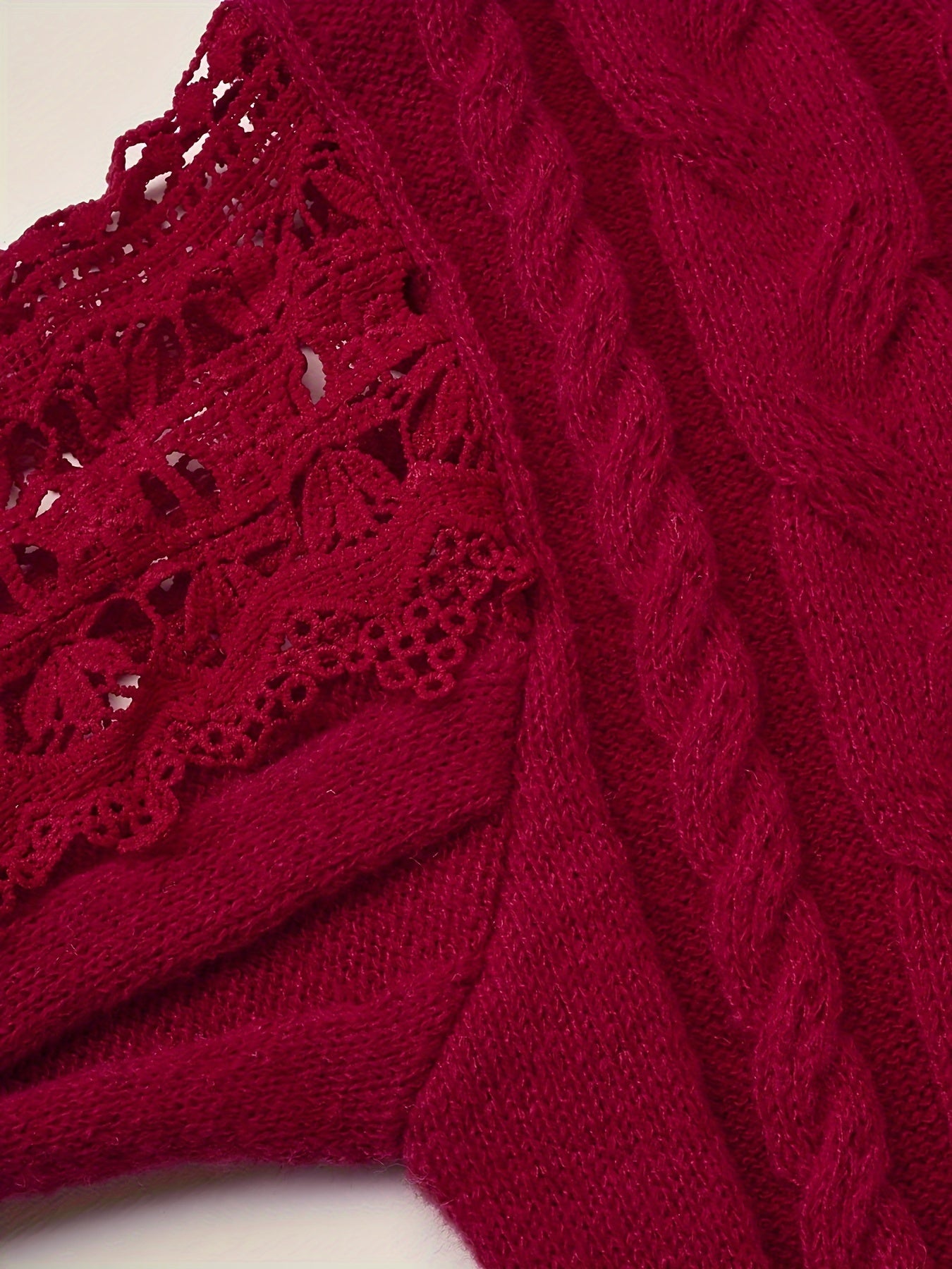 Pull élégant pour femmes à col montant, manches longues, motif géométrique, semi-transparent avec bordure en dentelle, automne-hiver, confort extensible, style casual et formel