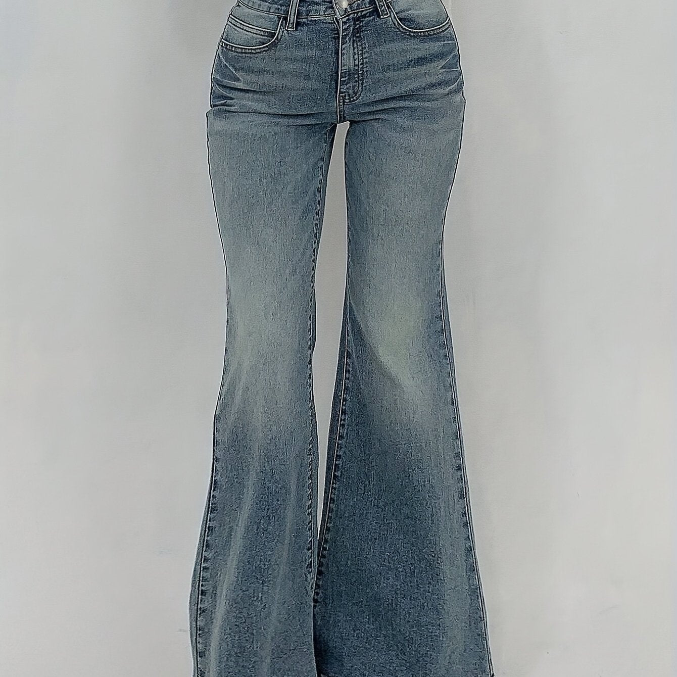 Jean évasé slim élégant pour femmes – Denim extensible, boutons décoratifs, polyvalent et stylé, bleu foncé, toutes saisons