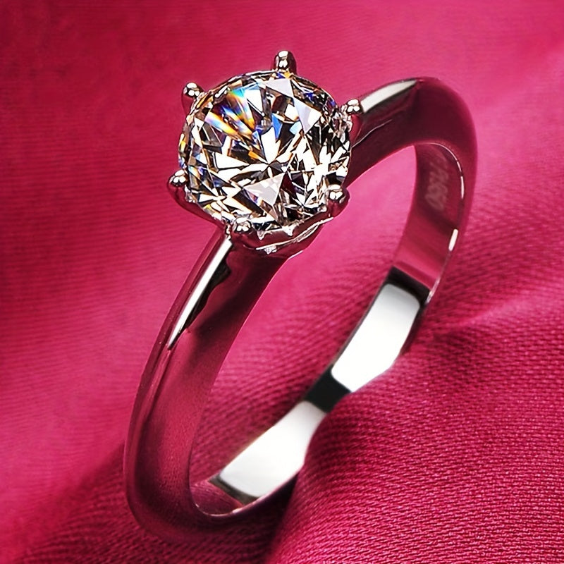 Elegant 2 Carat Cubic Zirconia Engagement Ring - Hypoallergenic Silvery-Plated, Perfect for Weddings & Anniversaries, Fashionable Bridal Accessory, All-Season Wear