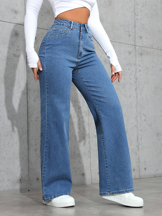 Jean Femme Élégant Évasé — Pantalon Non Transparent Toute Saison, Taille Mi-Haute, Design Classique à Cinq Poches, Idéal pour Tenues Quotidiennes et Formelles, Jean Intemporel pour Port Toute l’Année, Vêtement Polyvalent et Durable