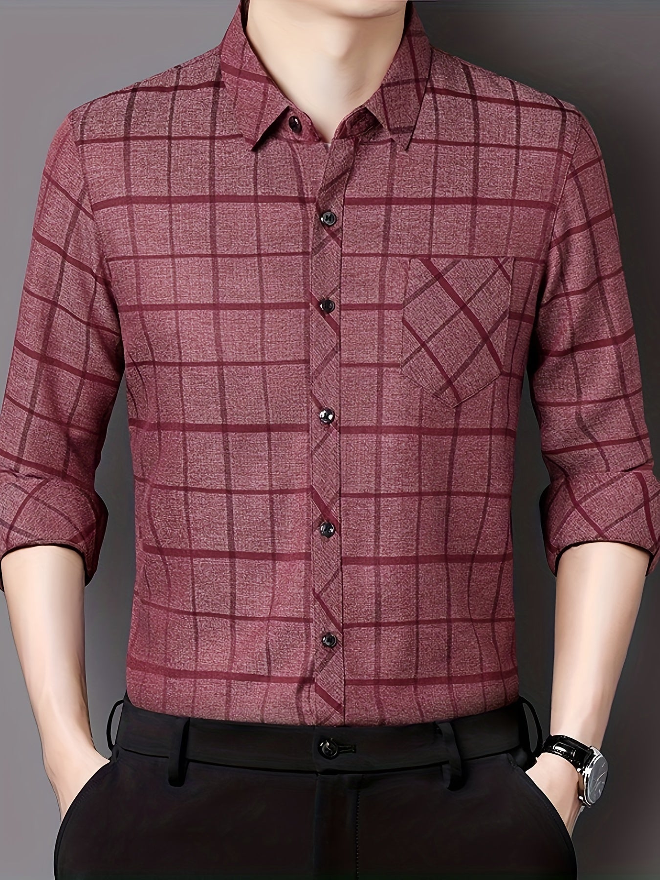 Men'S Long-Sleeve Checkered Shirt, Stylish And Casual, Perfect for Everyday Wear.