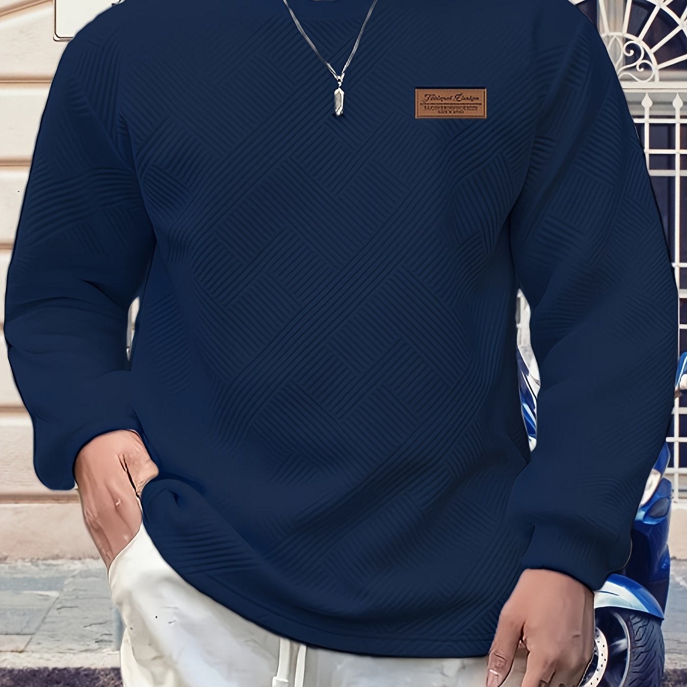 Christmas Men's Gift, Men's Fashion Sweatshirt, Heavyweight Jacquard Crewneck Long Sleeve, Spring/Autumn Casual Comfortable Top for Daily Outings