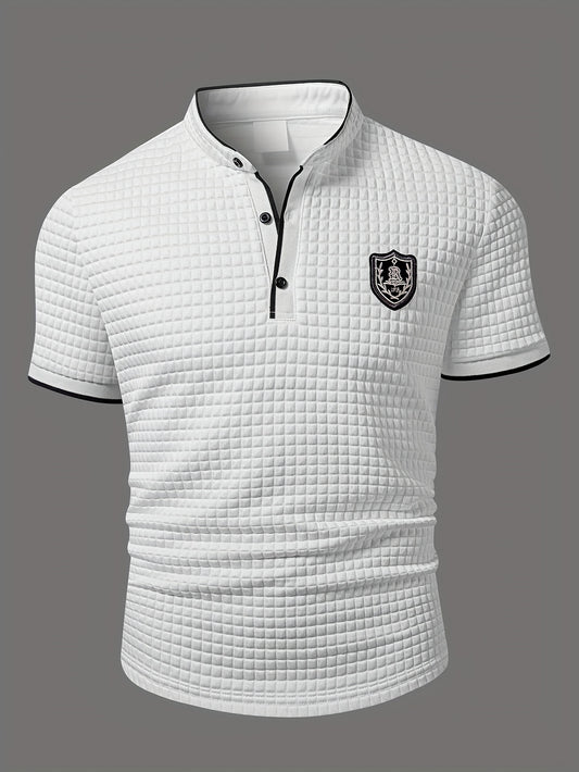 Men's Lightweight Moisture-Wicking Short Sleeve Shirt - Breathable Stretch Fabric, Henley Neck Casual Button-Up for Gym, Summer Outings & Parties (White)